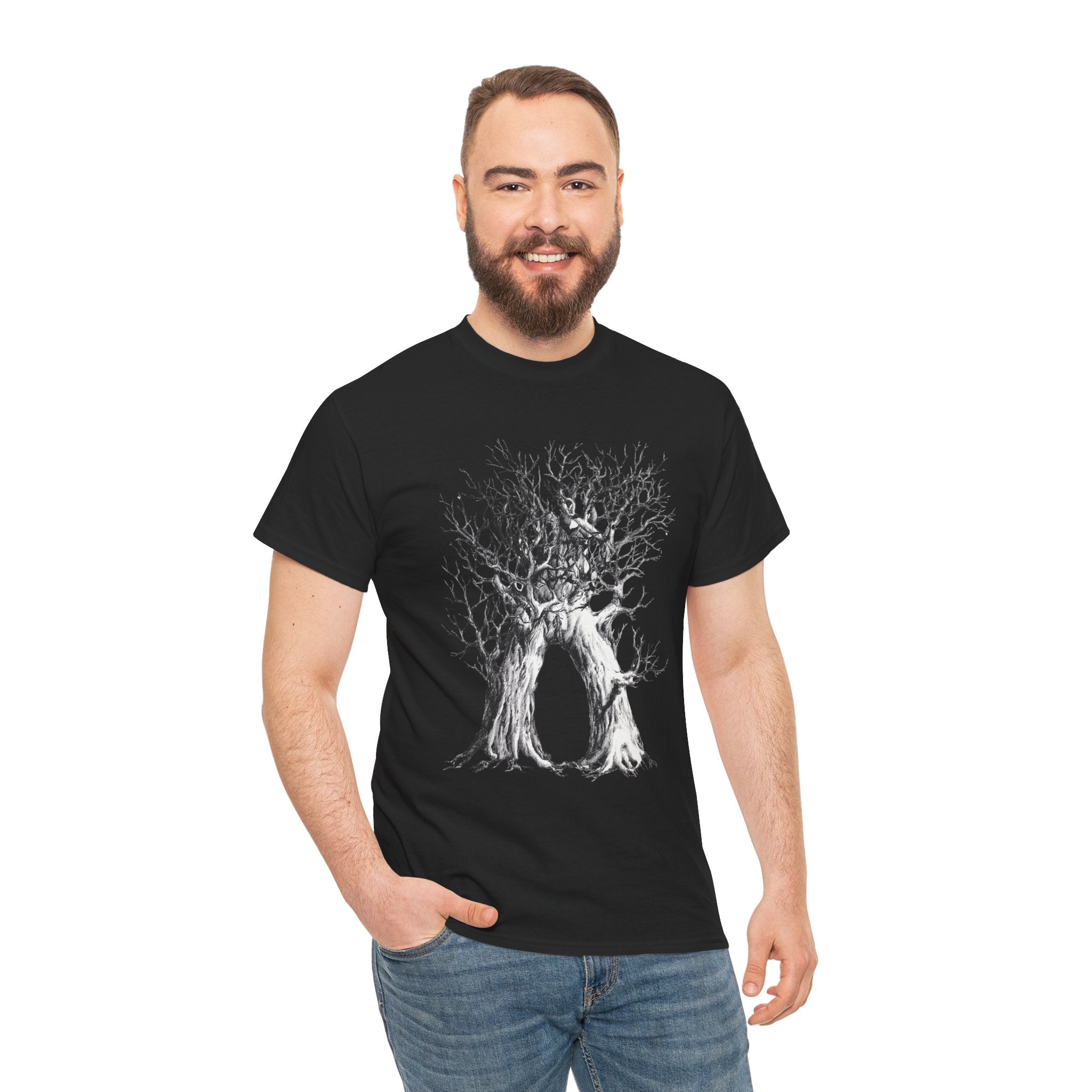 Tree of Lovers T-Shirt — Romantic Embrace Tree Illustration Tee