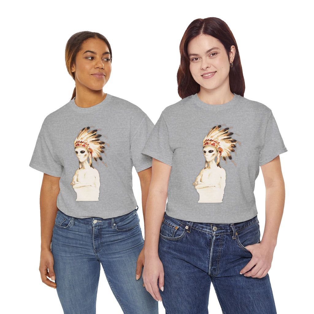 Graphic Tee — Watercolor Skeleton / Alien with Feather Headdress T-Shirt