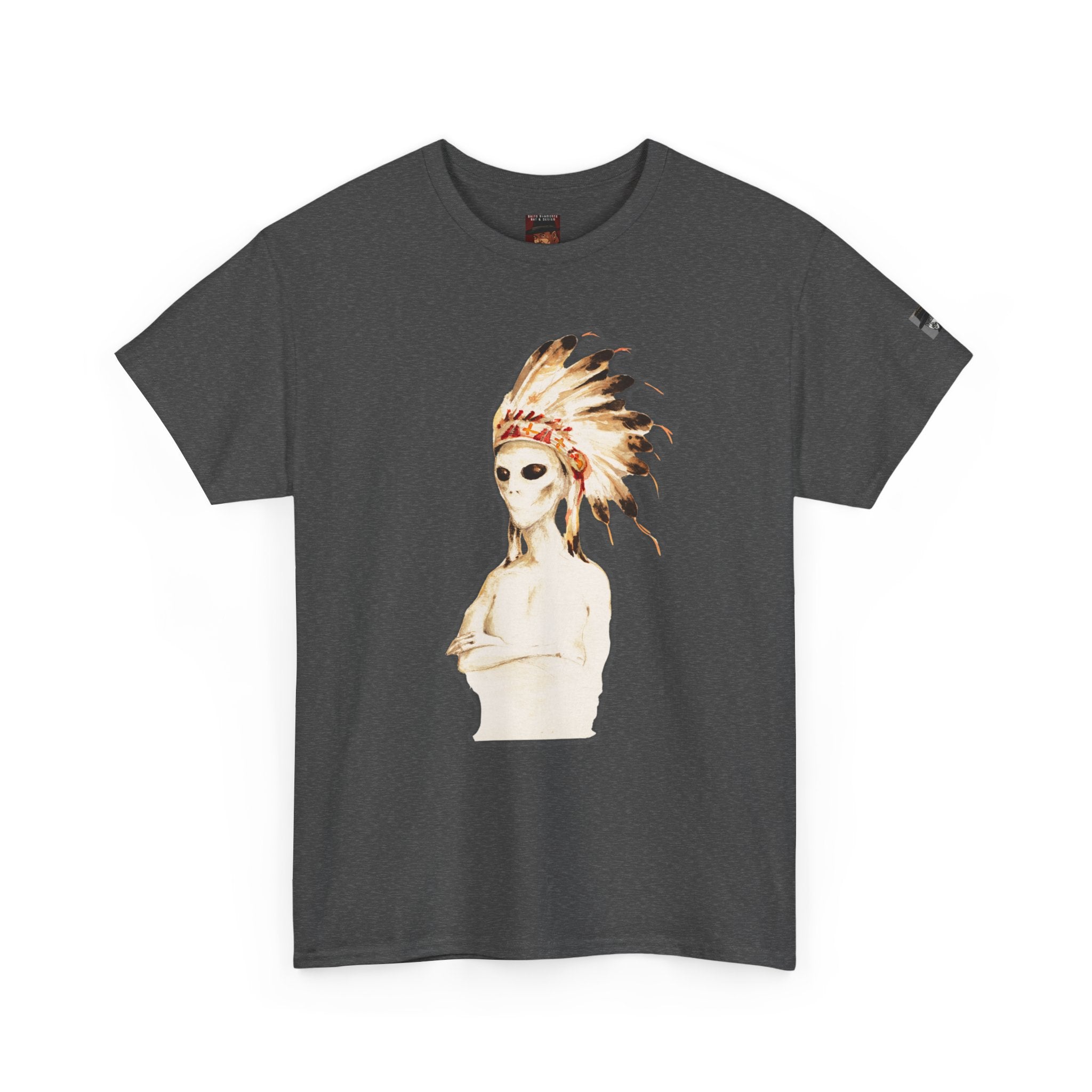 Graphic Tee — Watercolor Skeleton / Alien with Feather Headdress T-Shirt