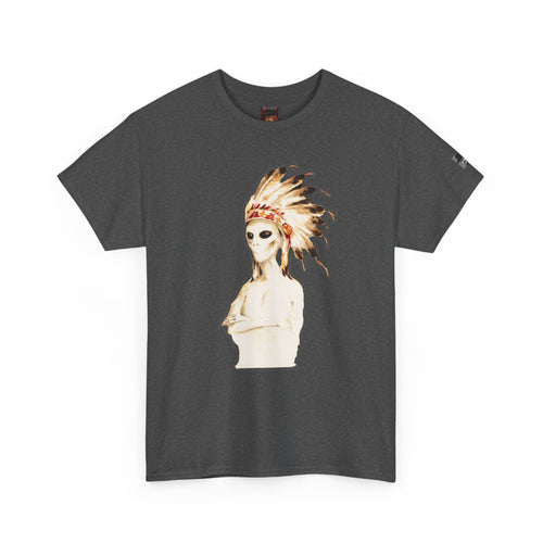 Graphic Tee — Watercolor Skeleton / Alien with Feather Headdress T-Shirt
