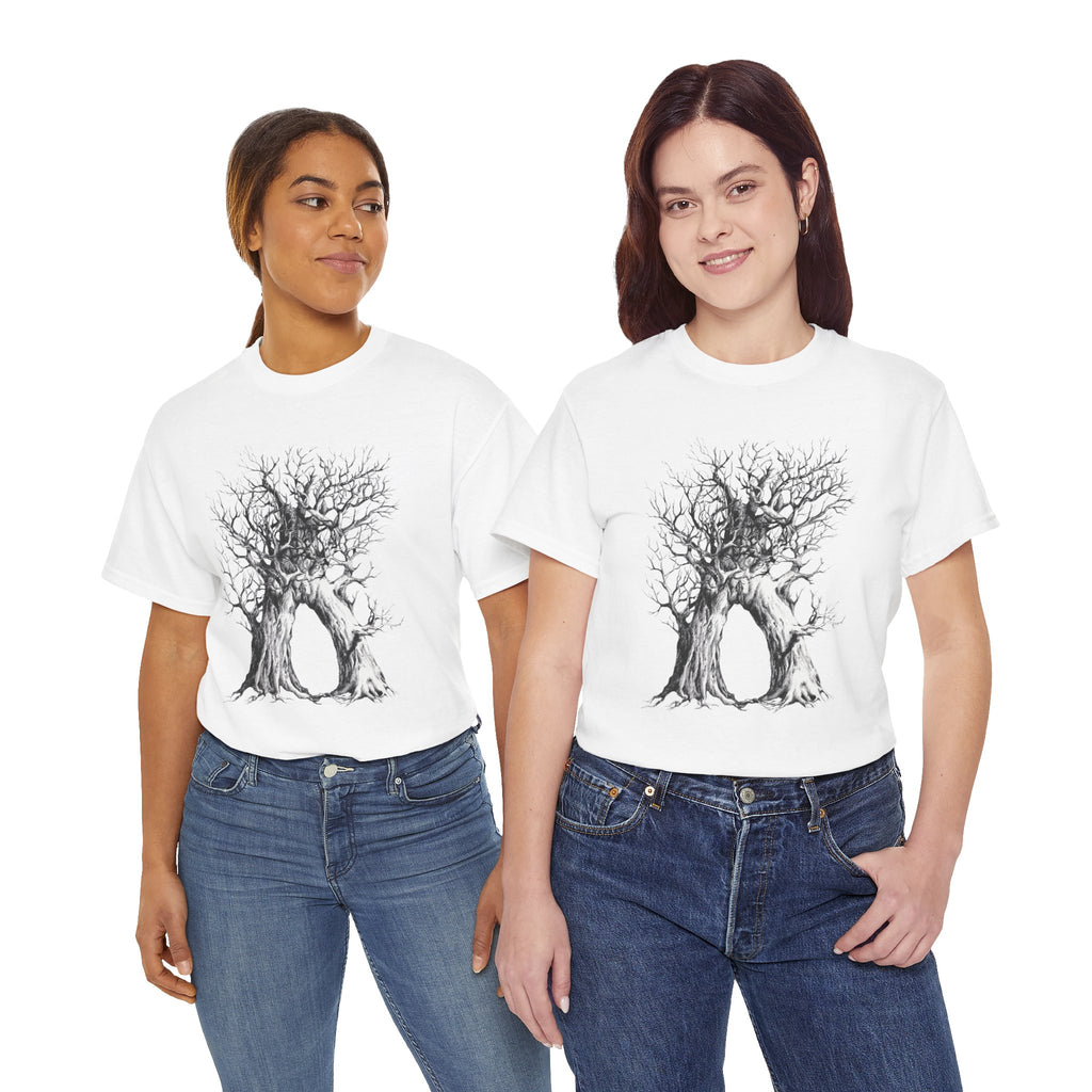 Tree of Lovers T-Shirt — Romantic Embrace Tree Illustration Tee