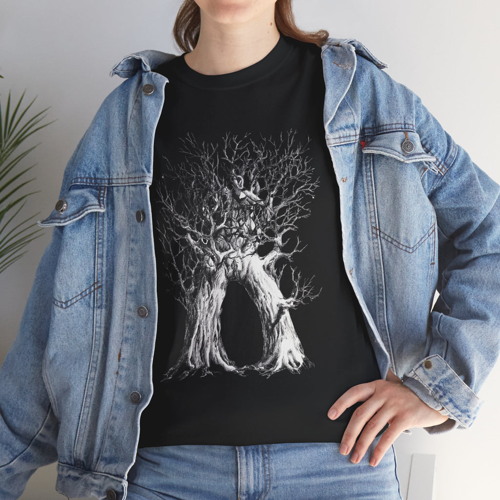 Tree of Lovers T-Shirt — Romantic Embrace Tree Illustration Tee