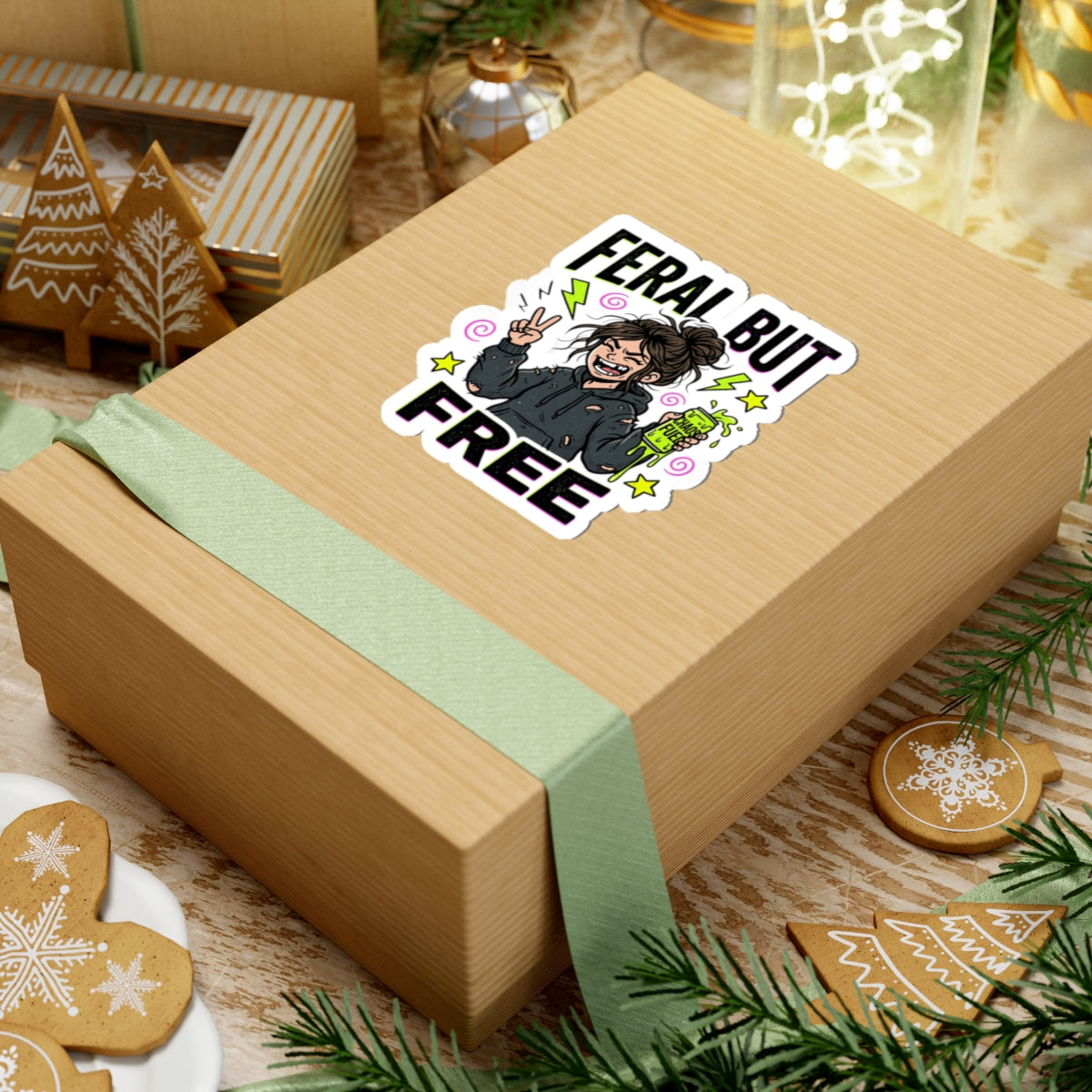 Feral But Free Sticker | chaotic quirky humor, millennial burnout