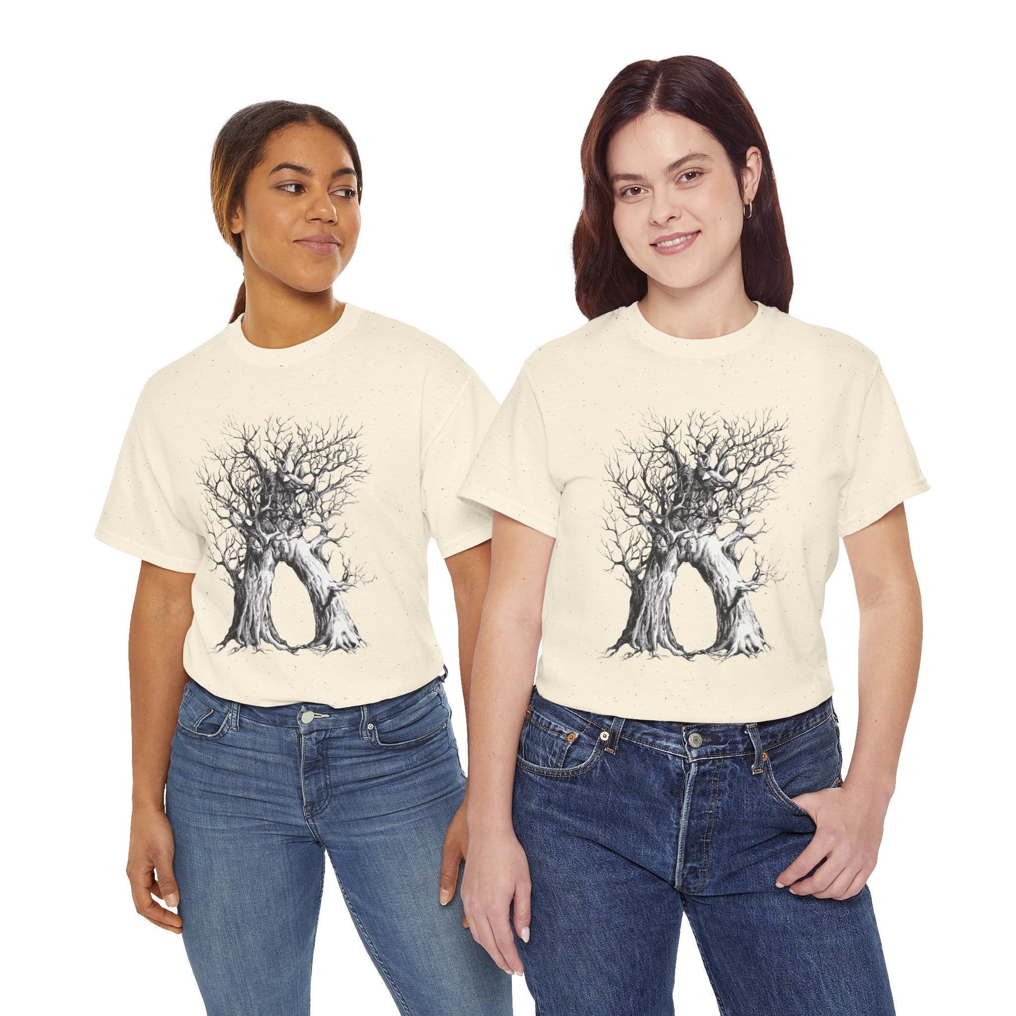 Tree of Lovers T-Shirt — Romantic Embrace Tree Illustration Tee