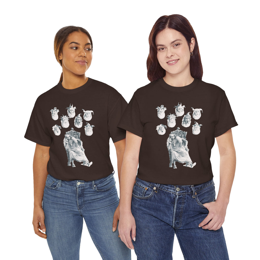 Graphic Tee — Gothic Angel and Floating Skulls Design
