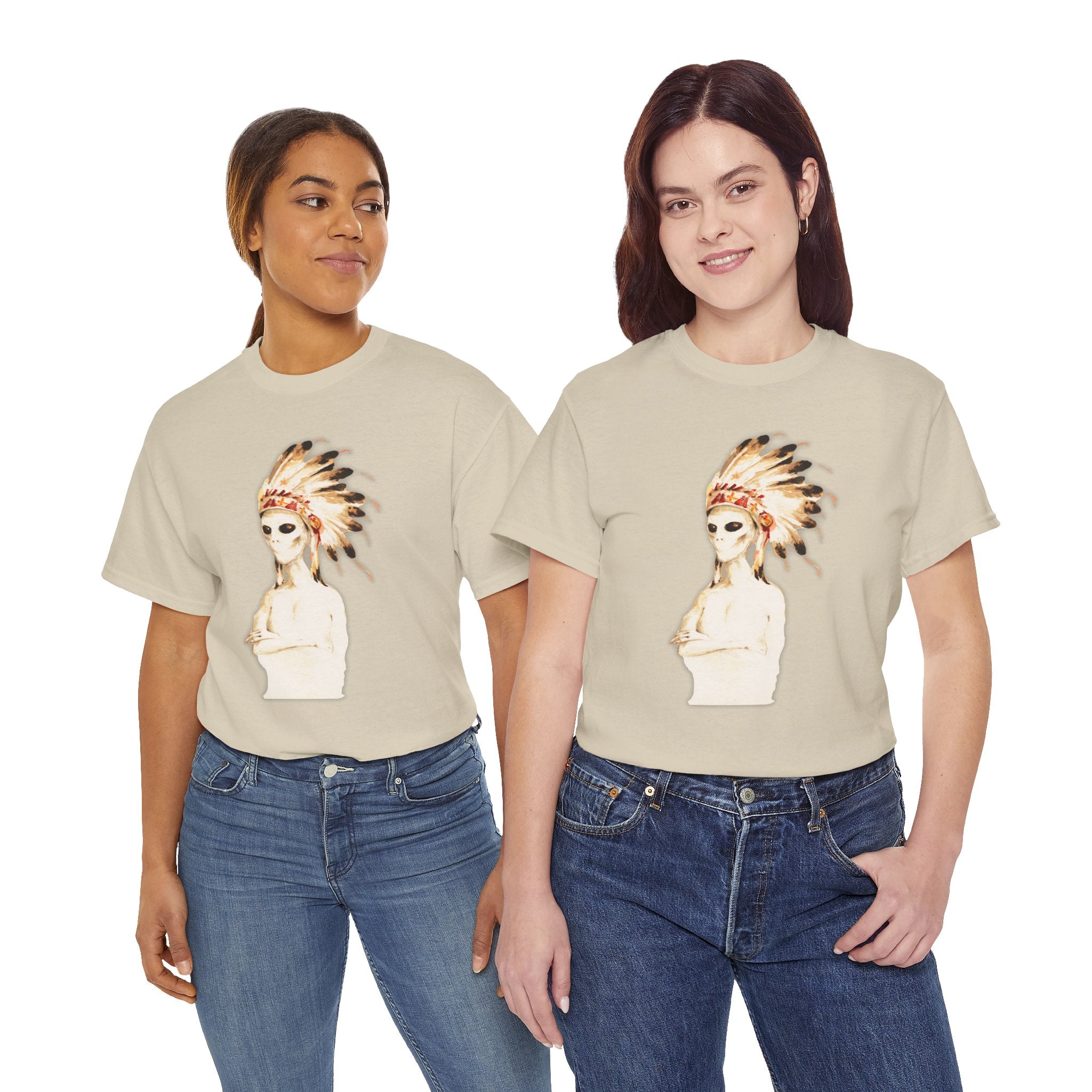 Graphic Tee — Watercolor Skeleton / Alien with Feather Headdress T-Shirt