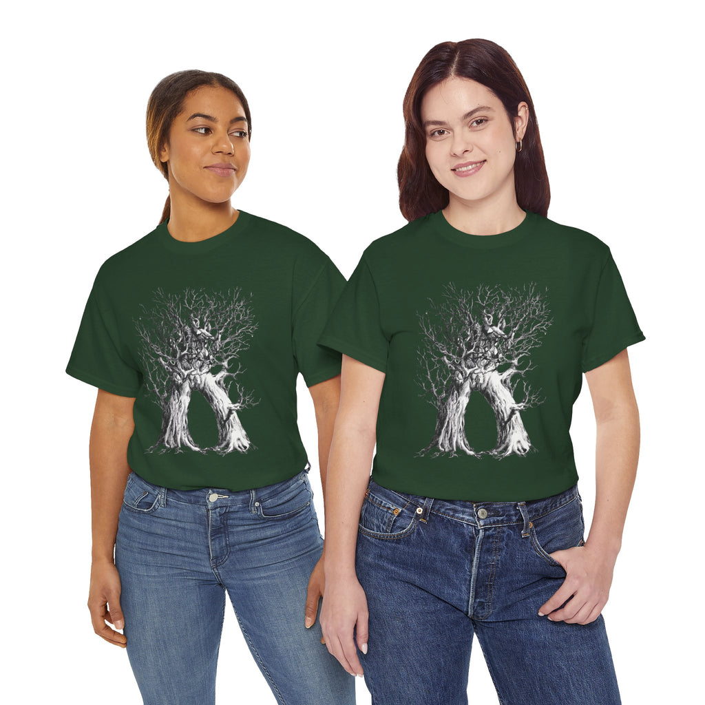 Tree of Lovers T-Shirt — Romantic Embrace Tree Illustration Tee