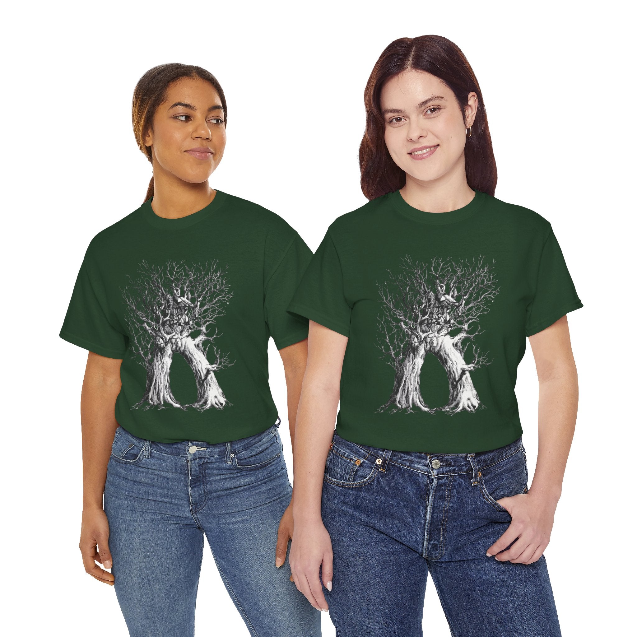 Tree of Lovers T-Shirt — Romantic Embrace Tree Illustration Tee