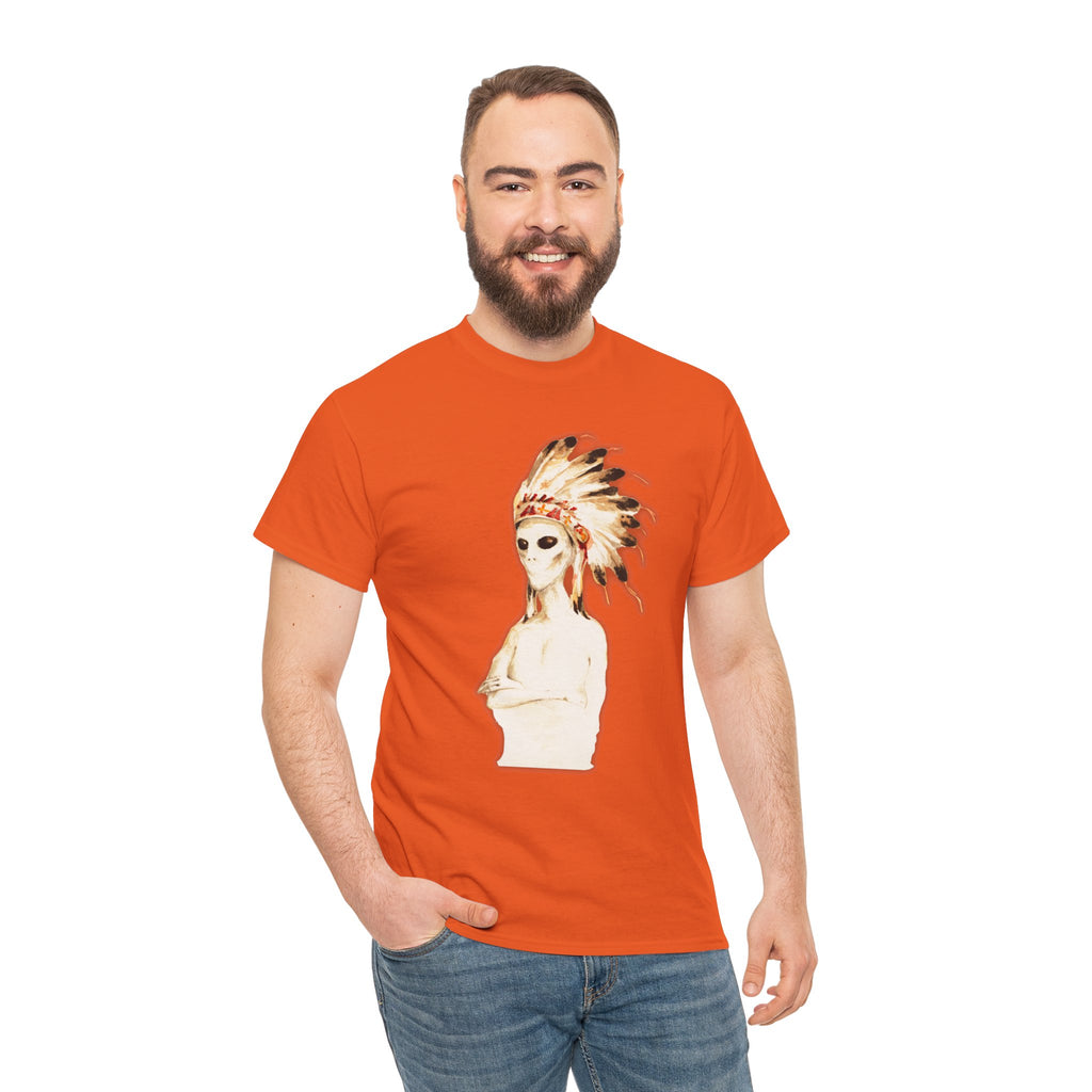 Graphic Tee — Watercolor Skeleton / Alien with Feather Headdress T-Shirt