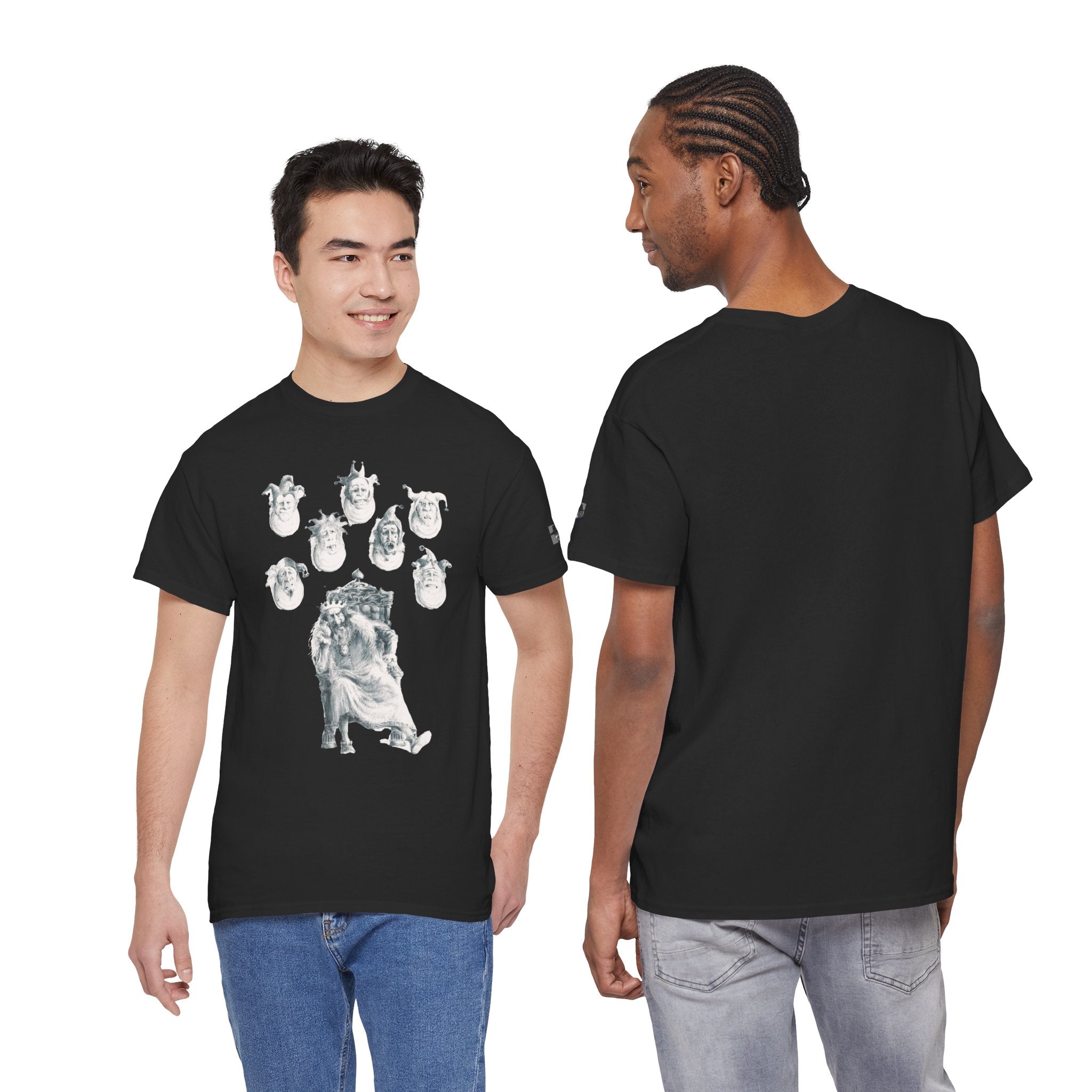 Graphic Tee — Gothic Angel and Floating Skulls Design