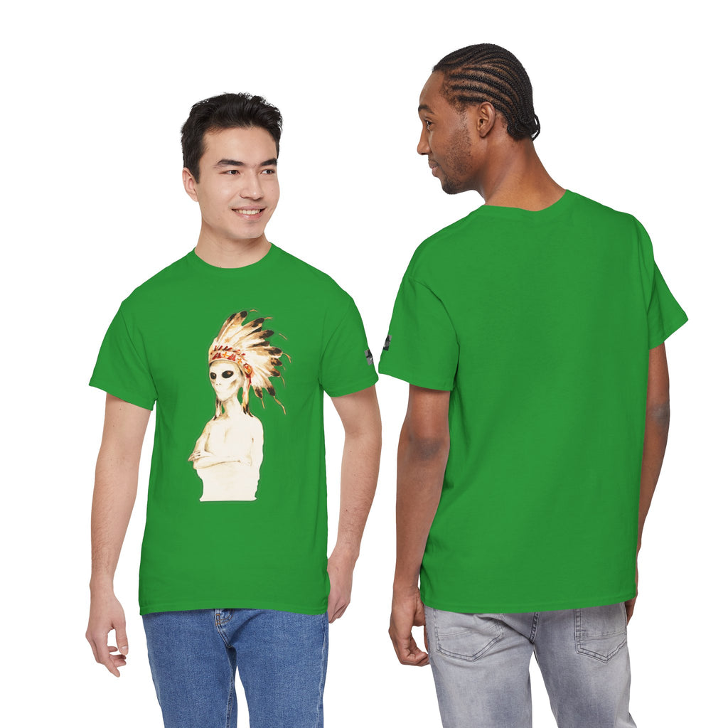 Graphic Tee — Watercolor Skeleton / Alien with Feather Headdress T-Shirt