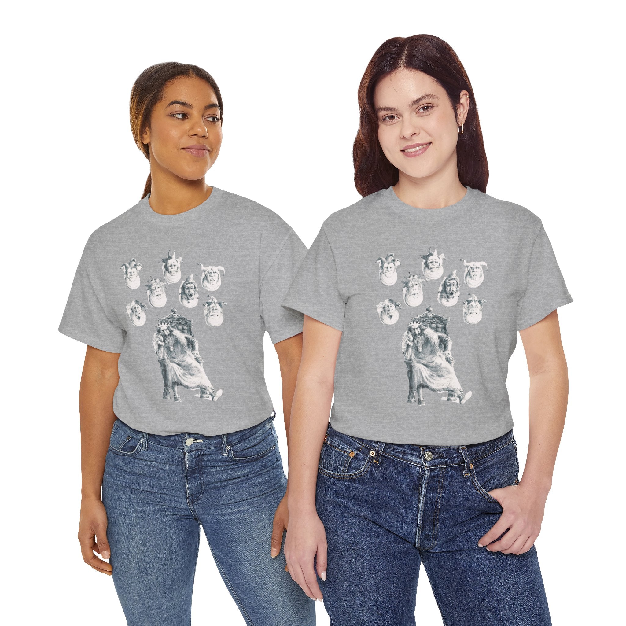 Graphic Tee — Gothic Angel and Floating Skulls Design