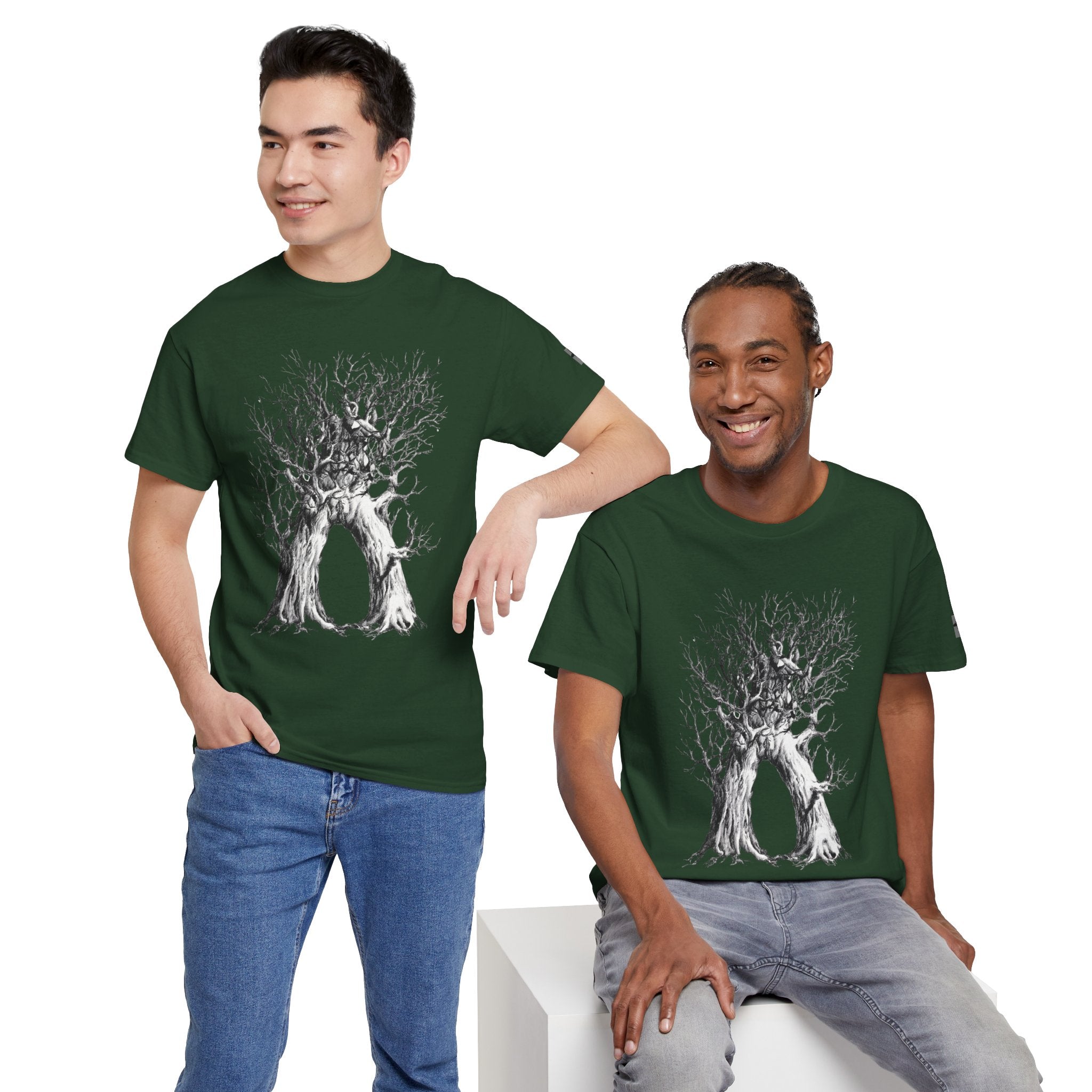 Tree of Lovers T-Shirt — Romantic Embrace Tree Illustration Tee