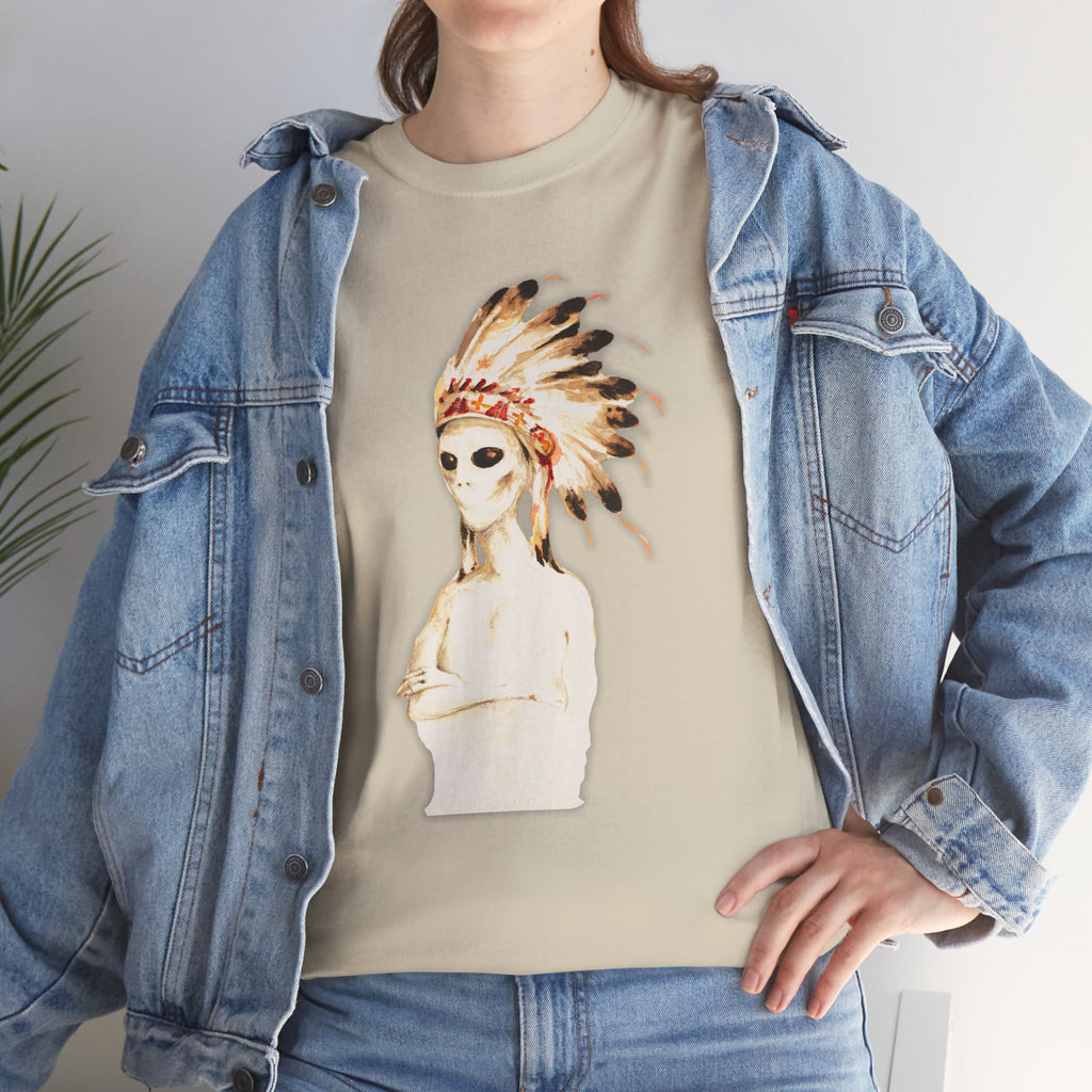 Graphic Tee — Watercolor Skeleton / Alien with Feather Headdress T-Shirt