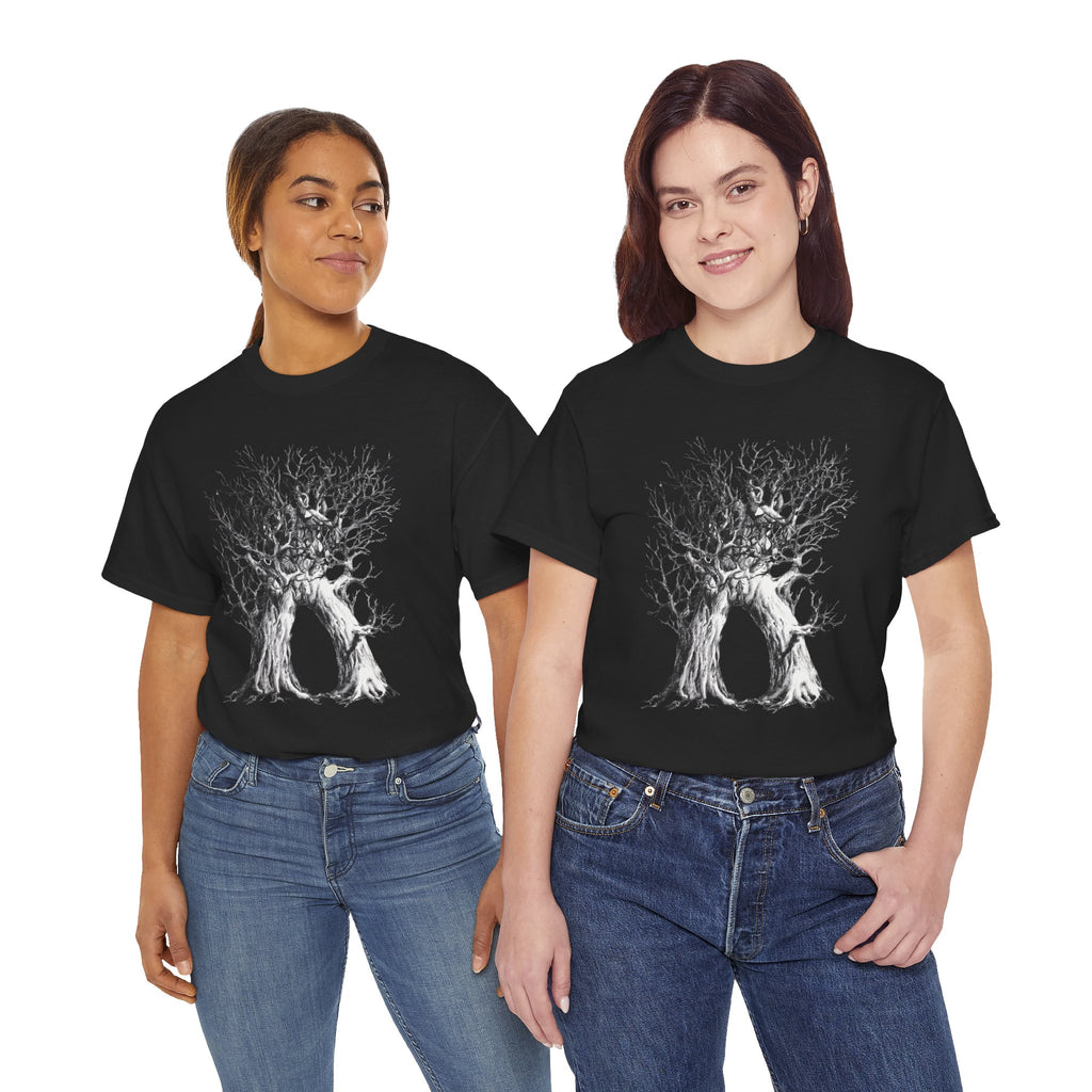 Tree of Lovers T-Shirt — Romantic Embrace Tree Illustration Tee
