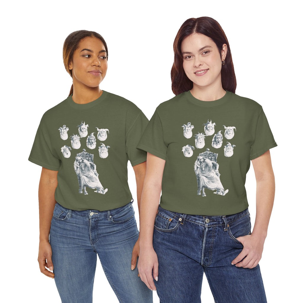 Graphic Tee — Gothic Angel and Floating Skulls Design