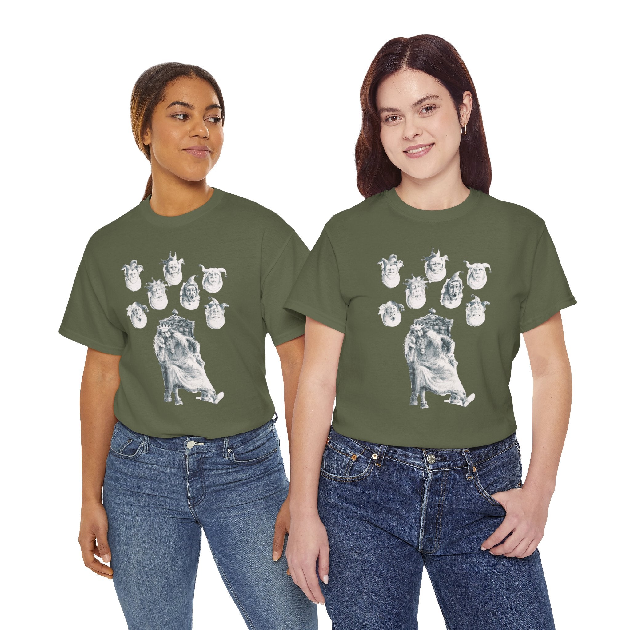 Graphic Tee — Gothic Angel and Floating Skulls Design