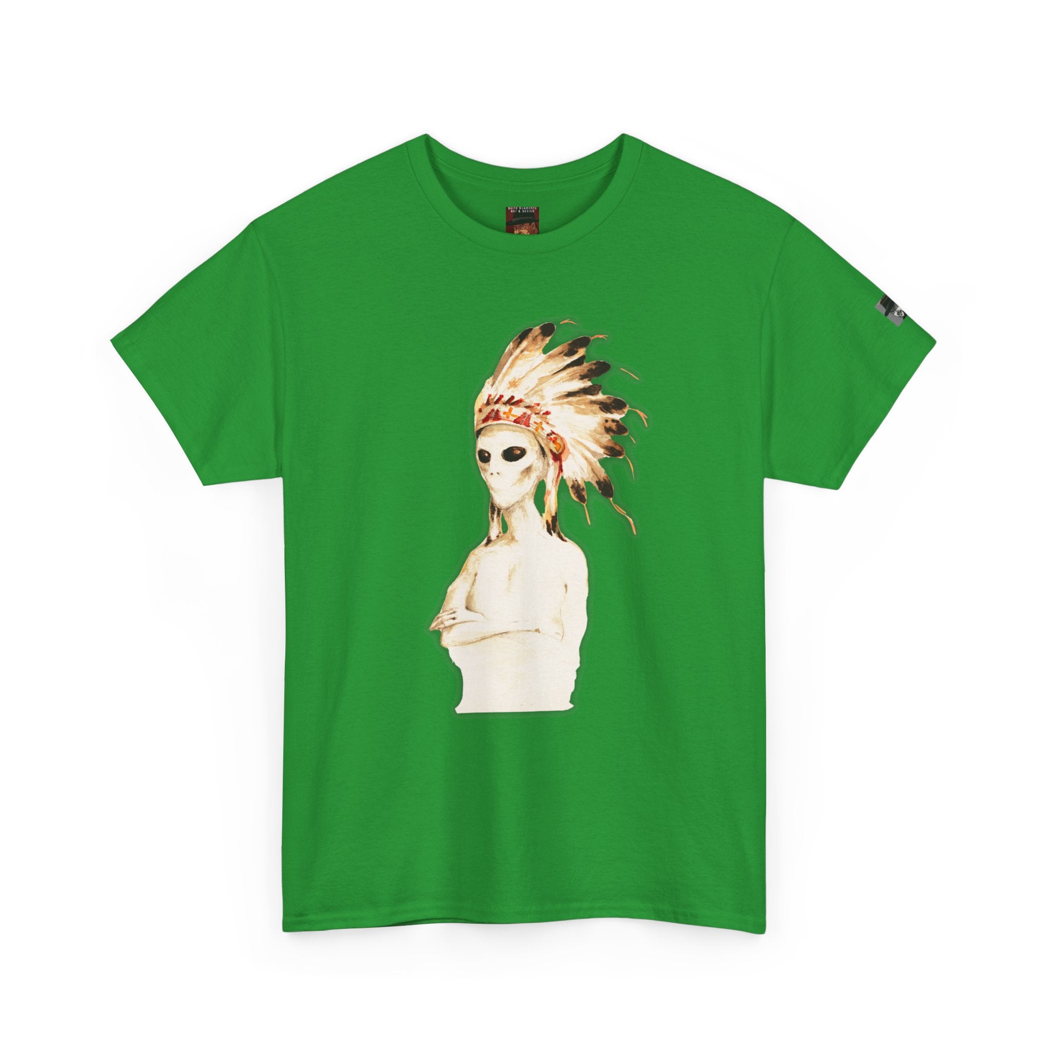 Graphic Tee — Watercolor Skeleton / Alien with Feather Headdress T-Shirt