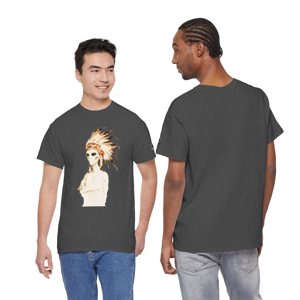 Graphic Tee — Watercolor Skeleton / Alien with Feather Headdress T-Shirt