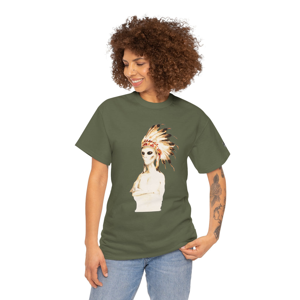 Graphic Tee — Watercolor Skeleton / Alien with Feather Headdress T-Shirt