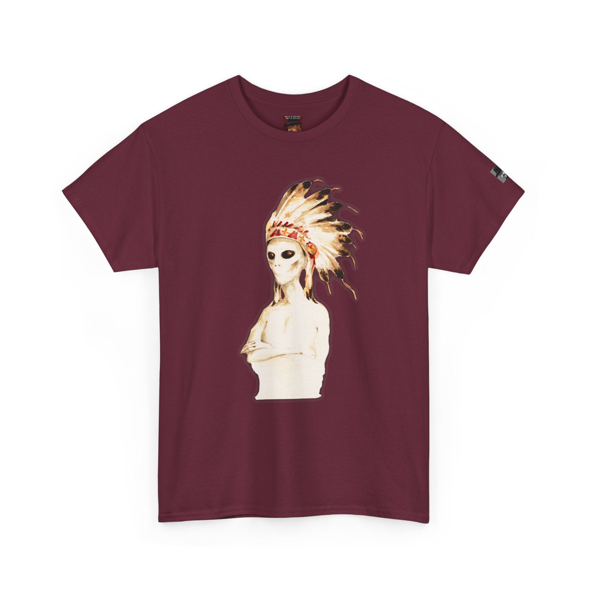 Graphic Tee — Watercolor Skeleton / Alien with Feather Headdress T-Shirt