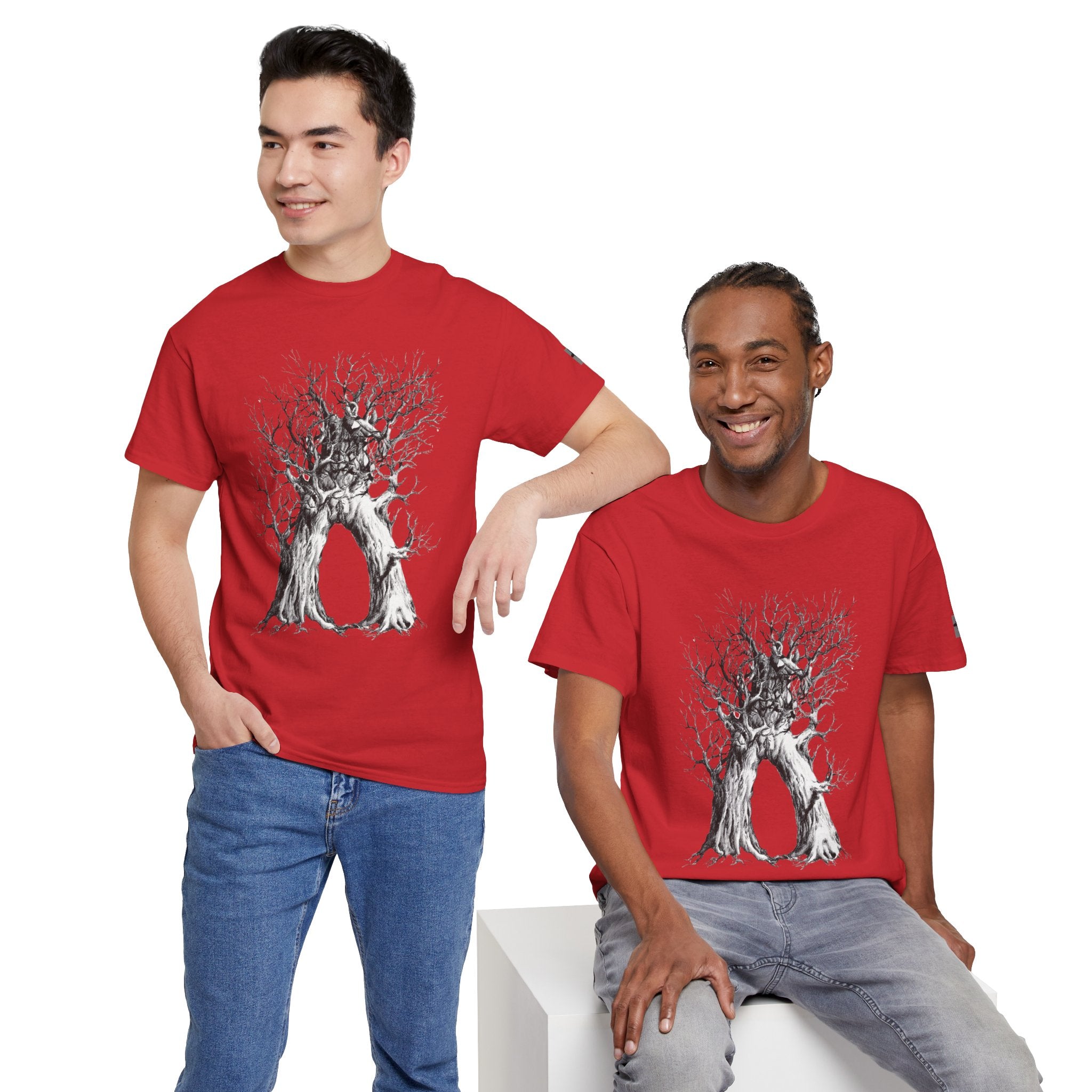 Tree of Lovers T-Shirt — Romantic Embrace Tree Illustration Tee