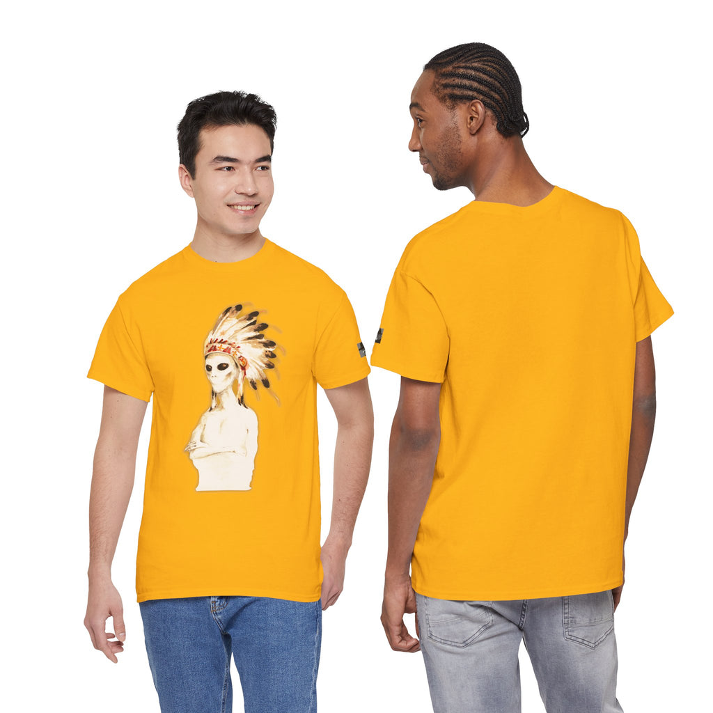 Graphic Tee — Watercolor Skeleton / Alien with Feather Headdress T-Shirt