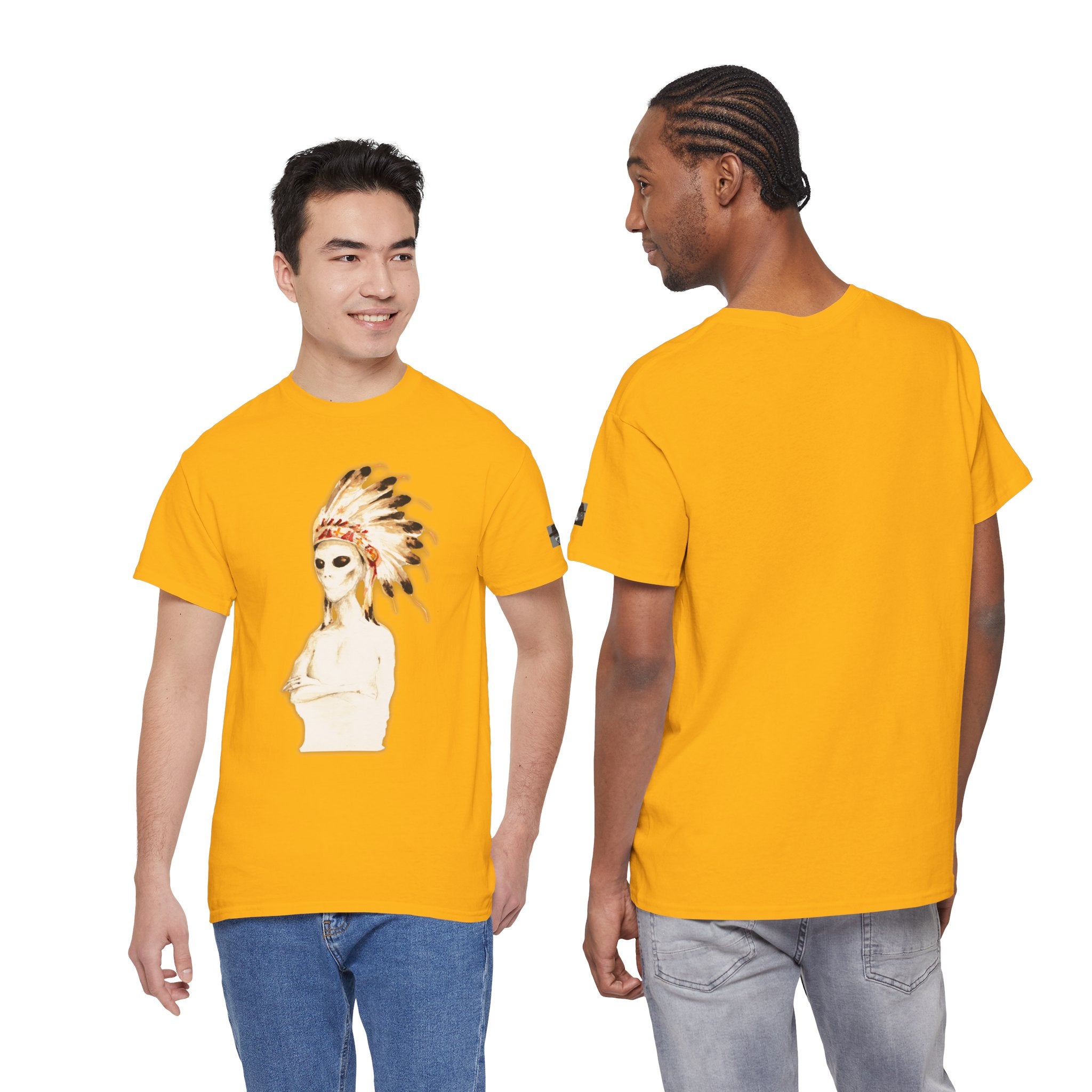 Graphic Tee — Watercolor Skeleton / Alien with Feather Headdress T-Shirt