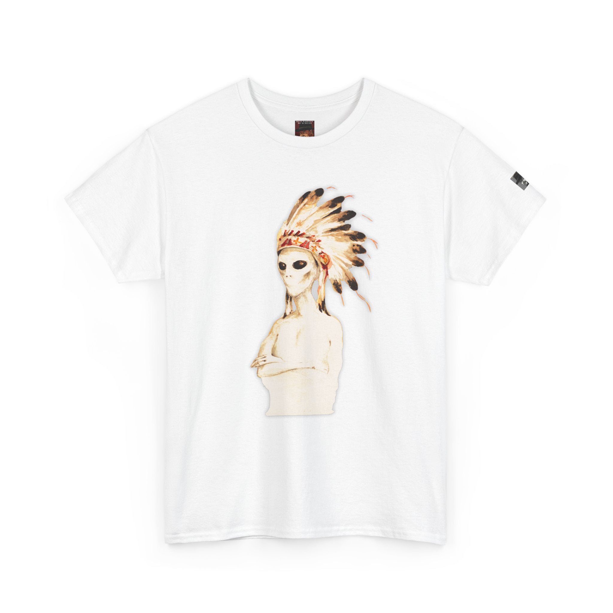 Graphic Tee — Watercolor Skeleton / Alien with Feather Headdress T-Shirt