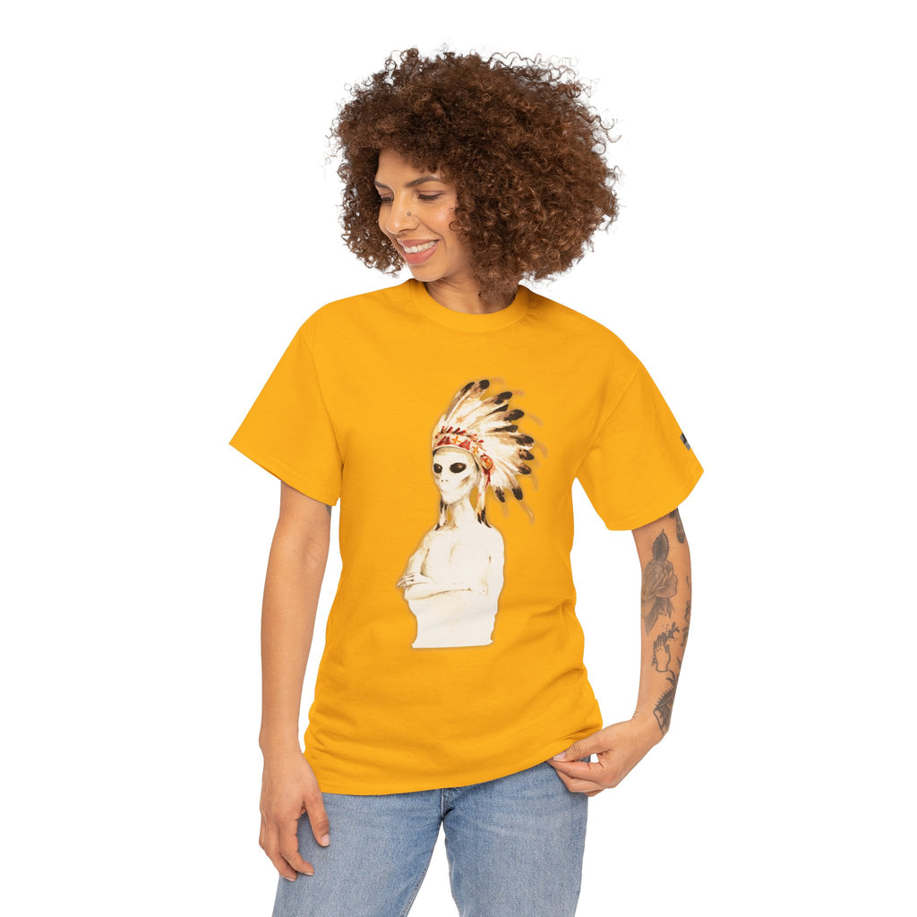 Graphic Tee — Watercolor Skeleton / Alien with Feather Headdress T-Shirt