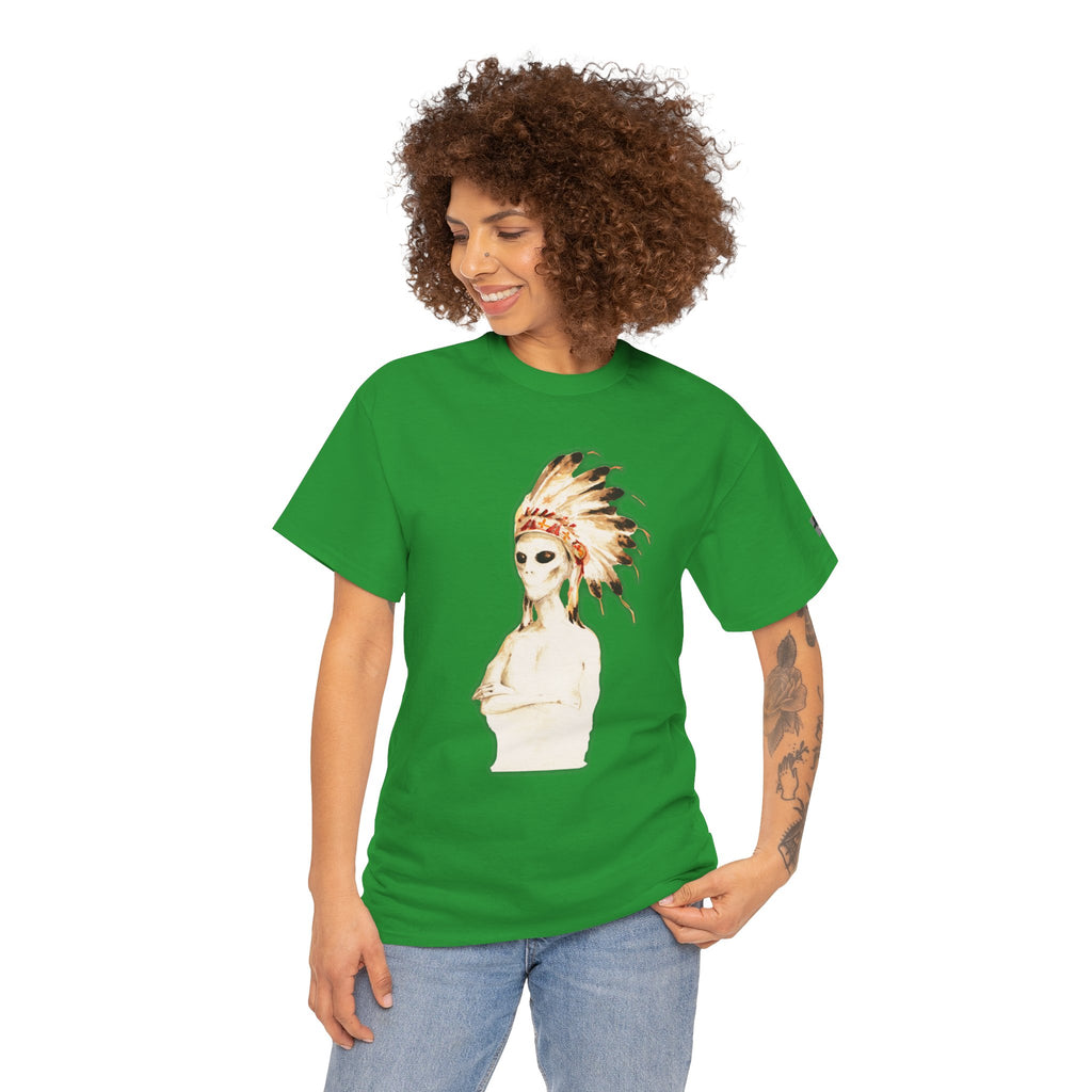 Graphic Tee — Watercolor Skeleton / Alien with Feather Headdress T-Shirt