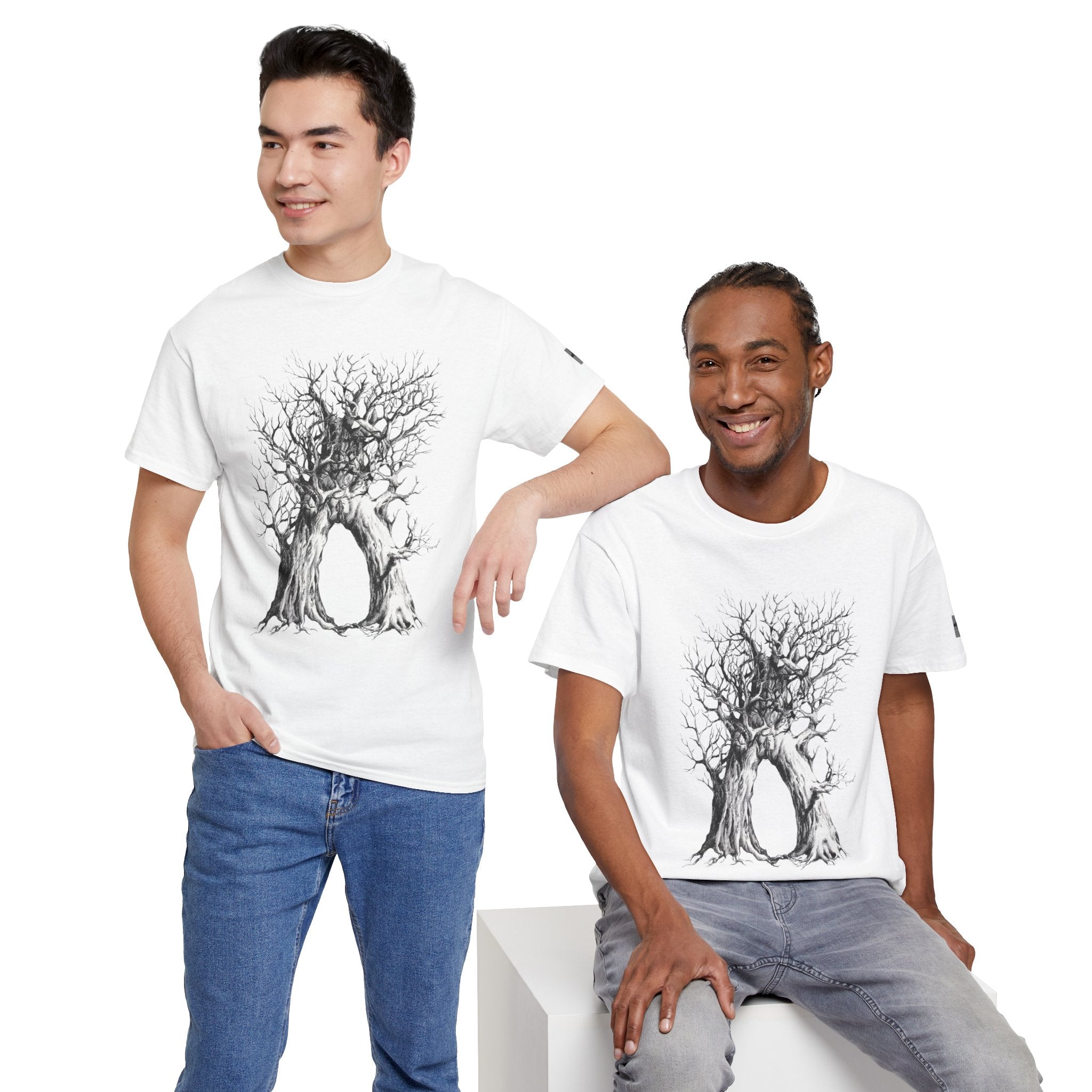 Tree of Lovers T-Shirt — Romantic Embrace Tree Illustration Tee