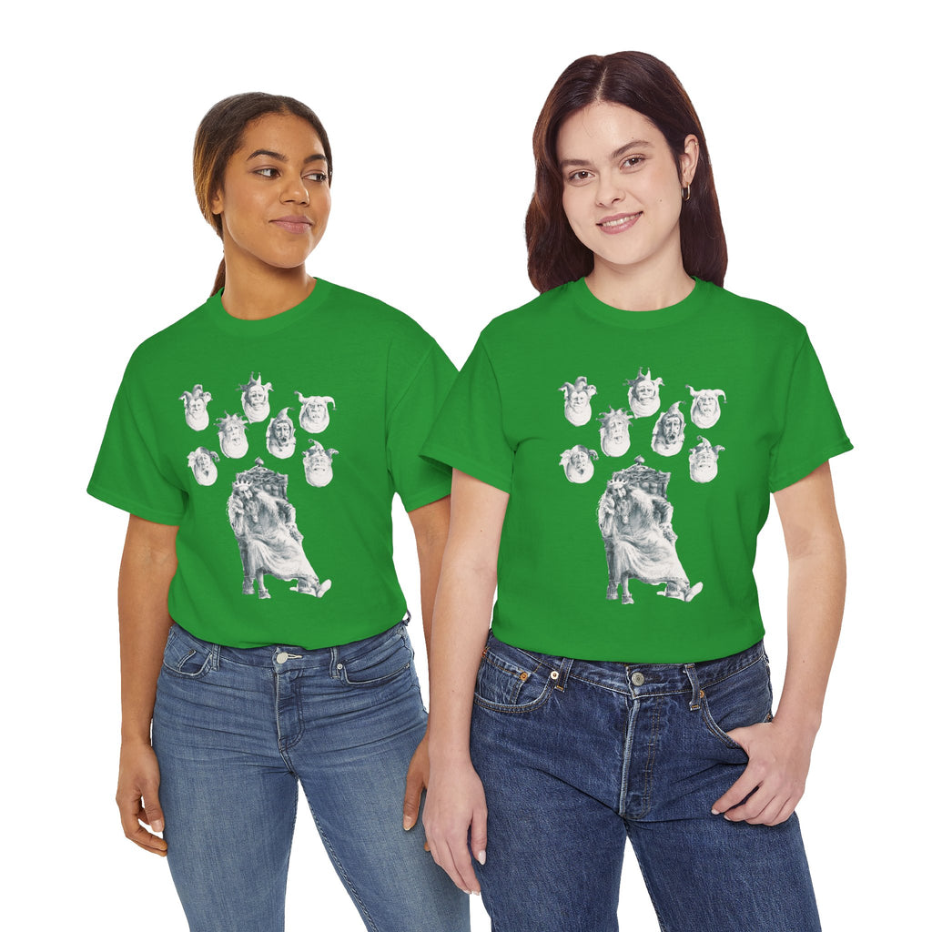 Graphic Tee — Gothic Angel and Floating Skulls Design