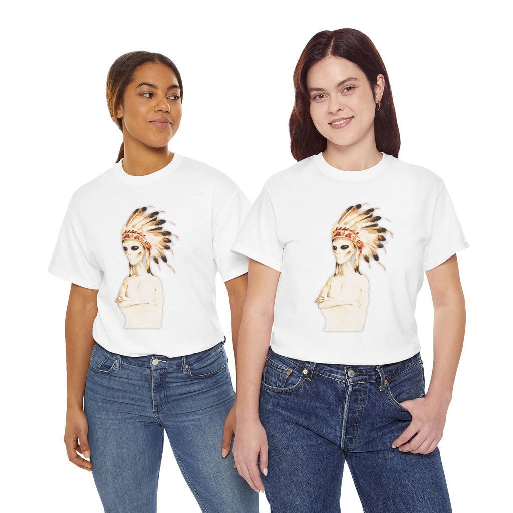 Graphic Tee — Watercolor Skeleton / Alien with Feather Headdress T-Shirt