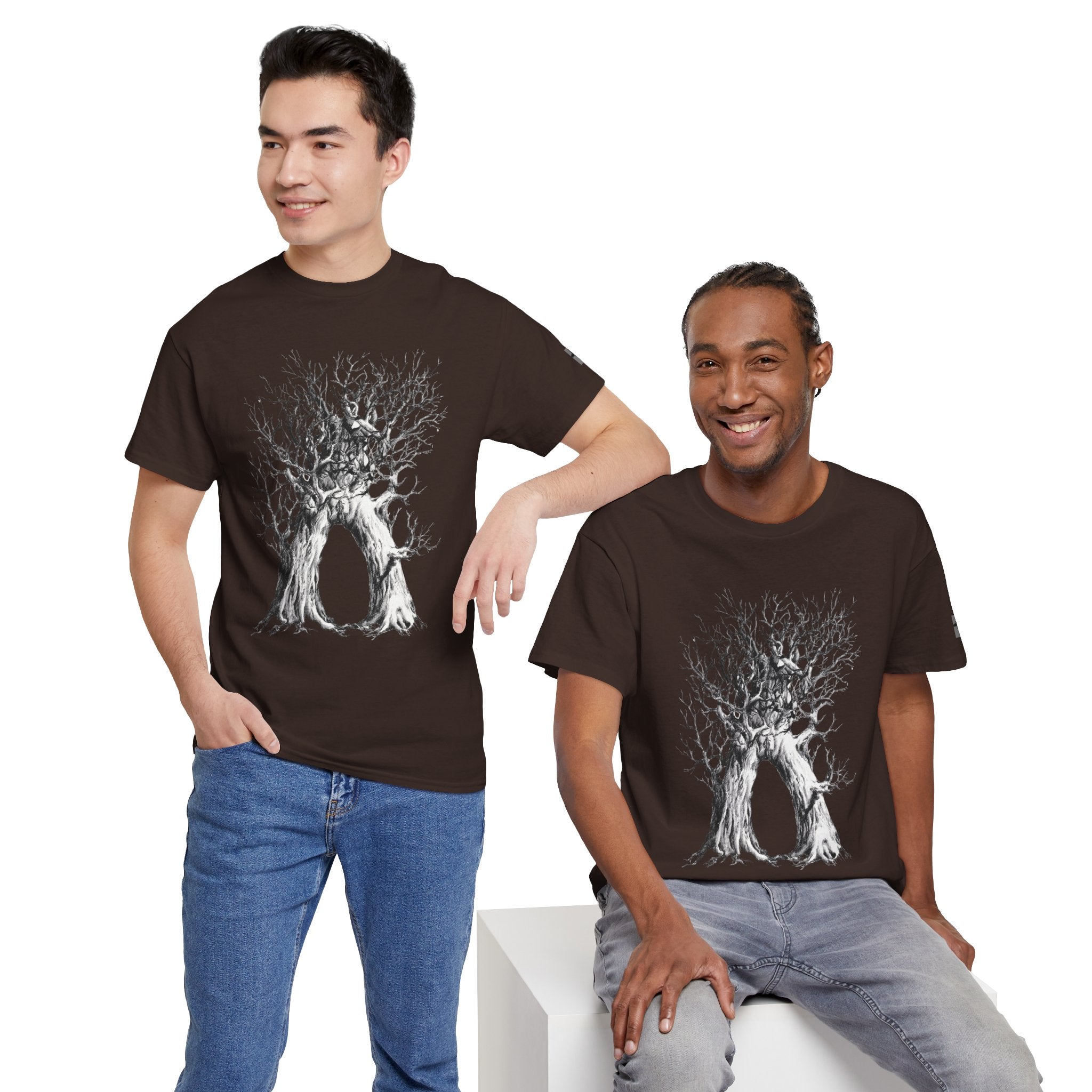 Tree of Lovers T-Shirt — Romantic Embrace Tree Illustration Tee