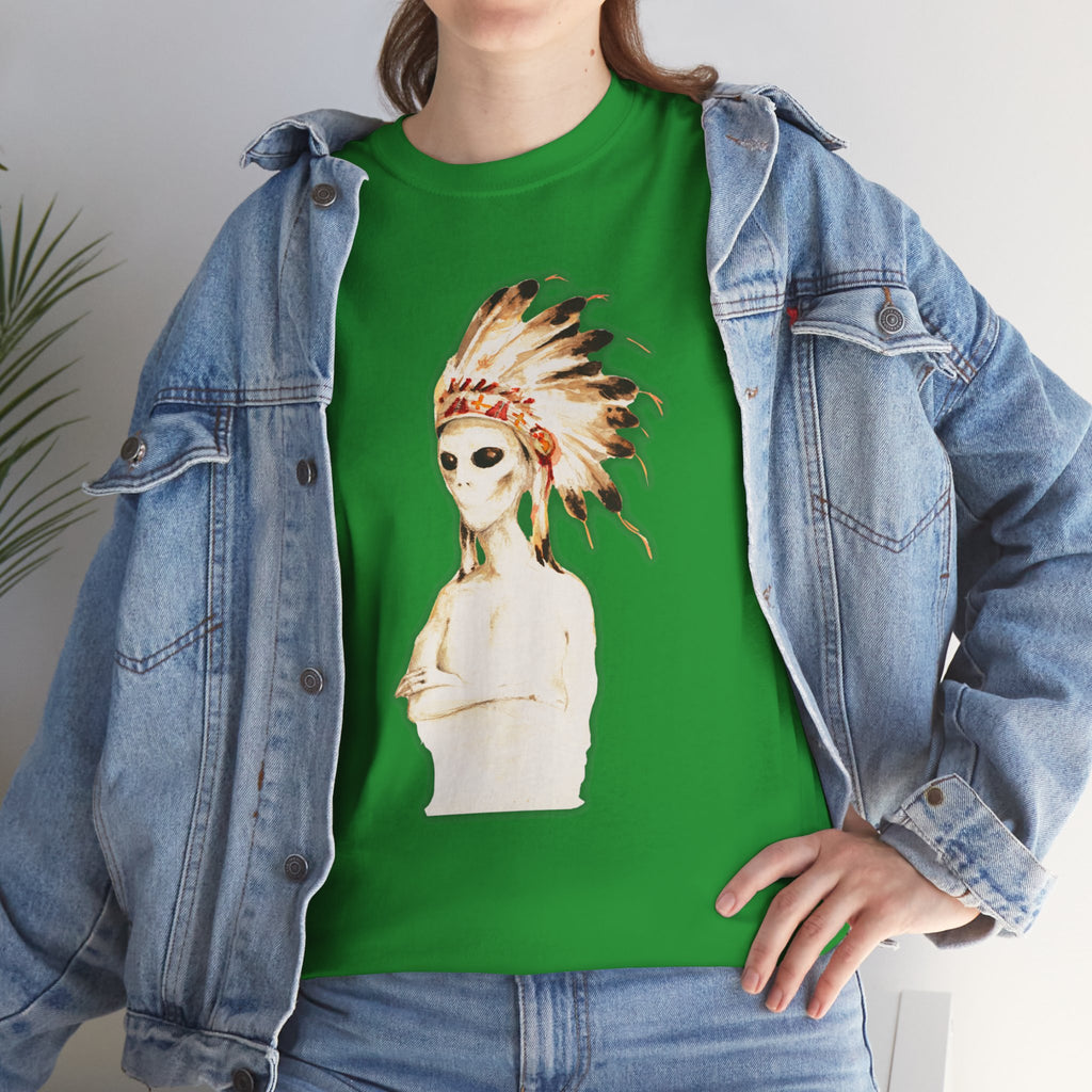 Graphic Tee — Watercolor Skeleton / Alien with Feather Headdress T-Shirt