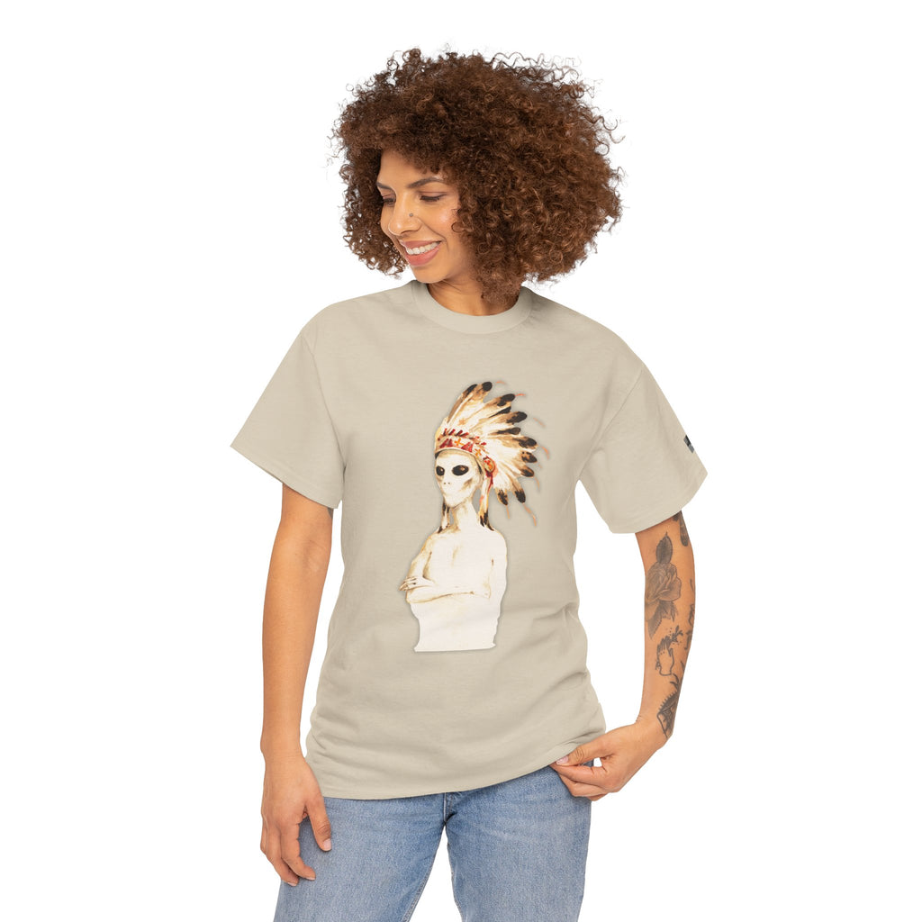 Graphic Tee — Watercolor Skeleton / Alien with Feather Headdress T-Shirt