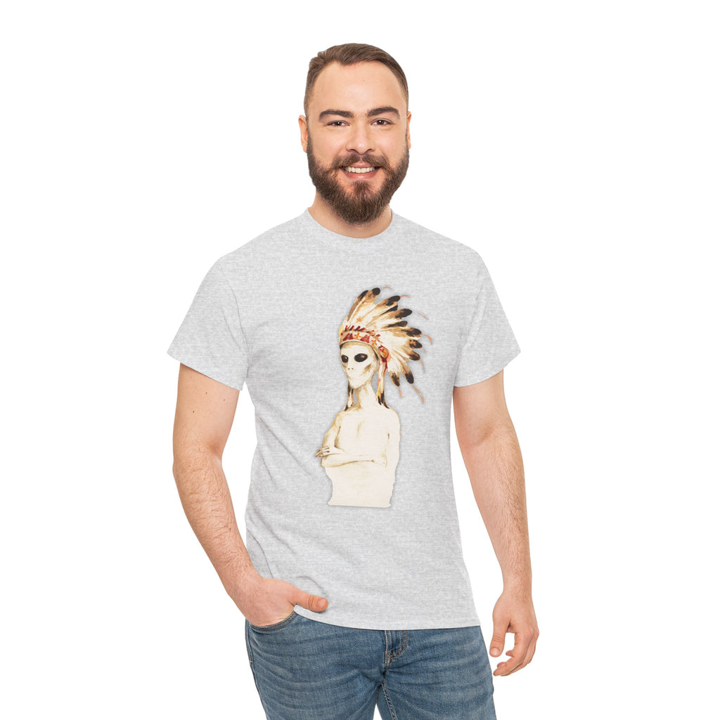Graphic Tee — Watercolor Skeleton / Alien with Feather Headdress T-Shirt