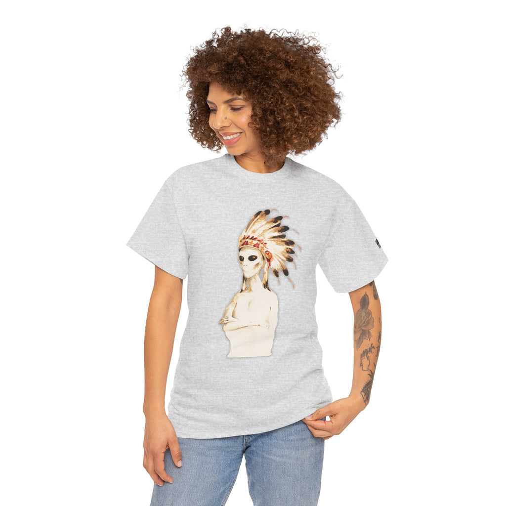 Graphic Tee — Watercolor Skeleton / Alien with Feather Headdress T-Shirt