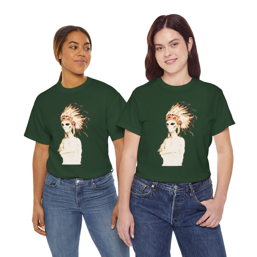 Graphic Tee — Watercolor Skeleton / Alien with Feather Headdress T-Shirt