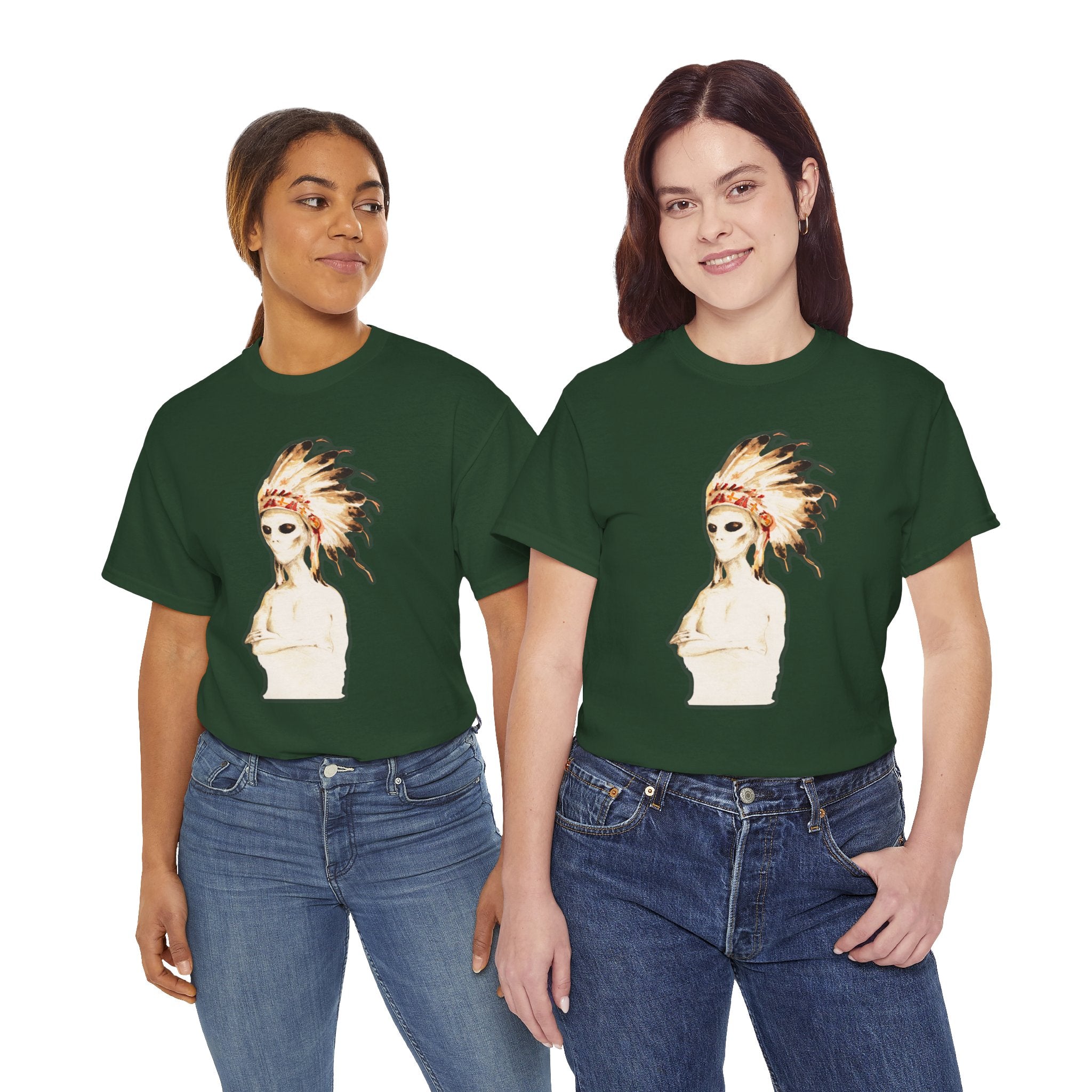 Graphic Tee — Watercolor Skeleton / Alien with Feather Headdress T-Shirt