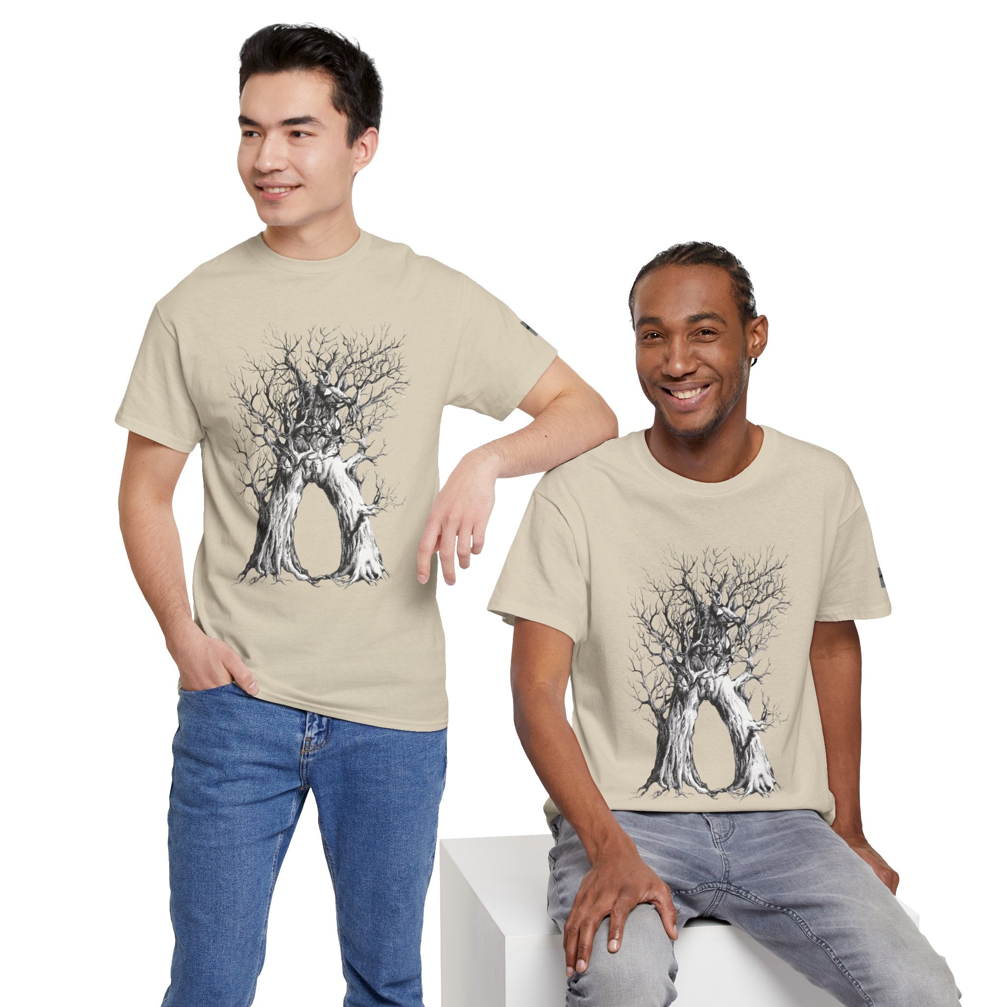 Tree of Lovers T-Shirt — Romantic Embrace Tree Illustration Tee