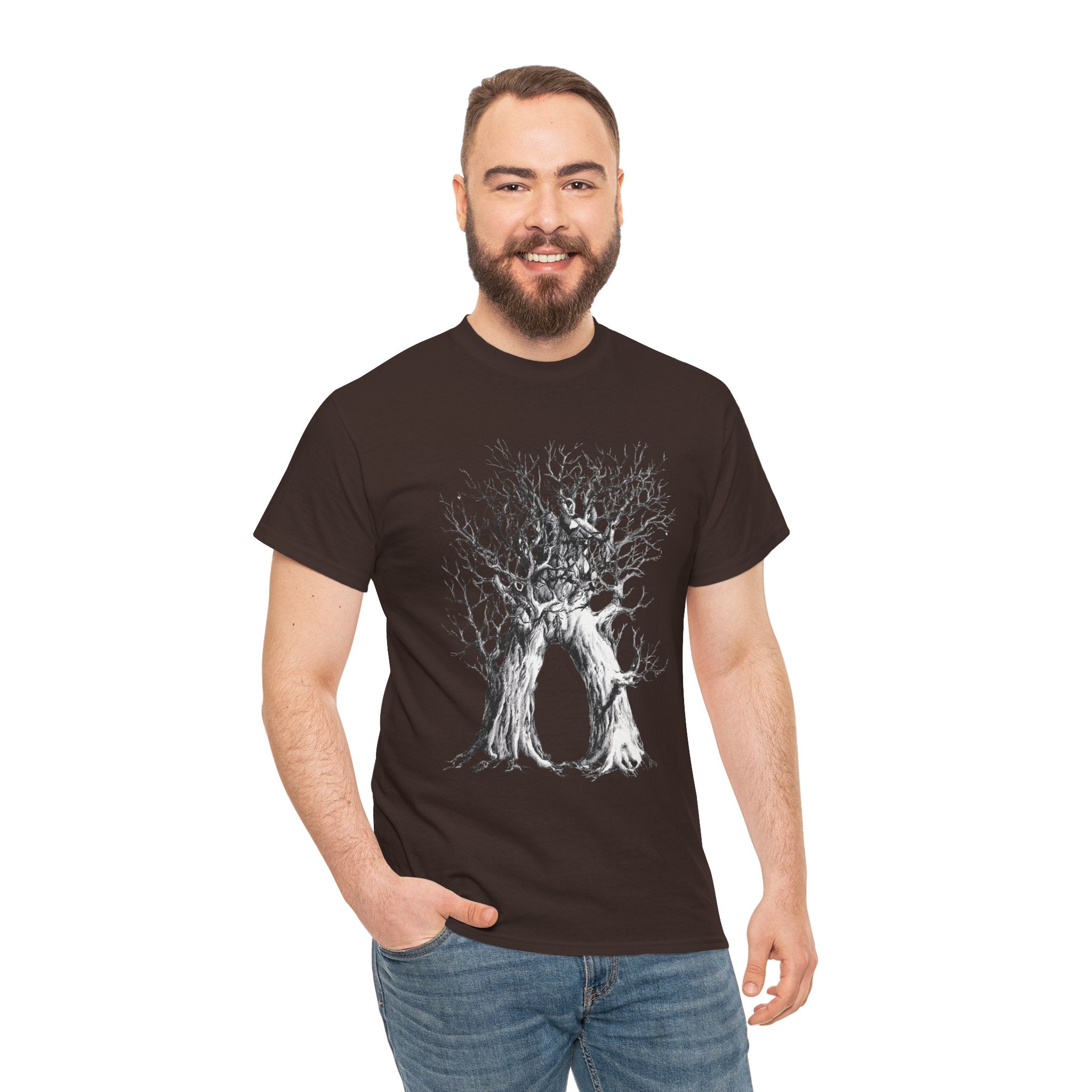 Tree of Lovers T-Shirt — Romantic Embrace Tree Illustration Tee