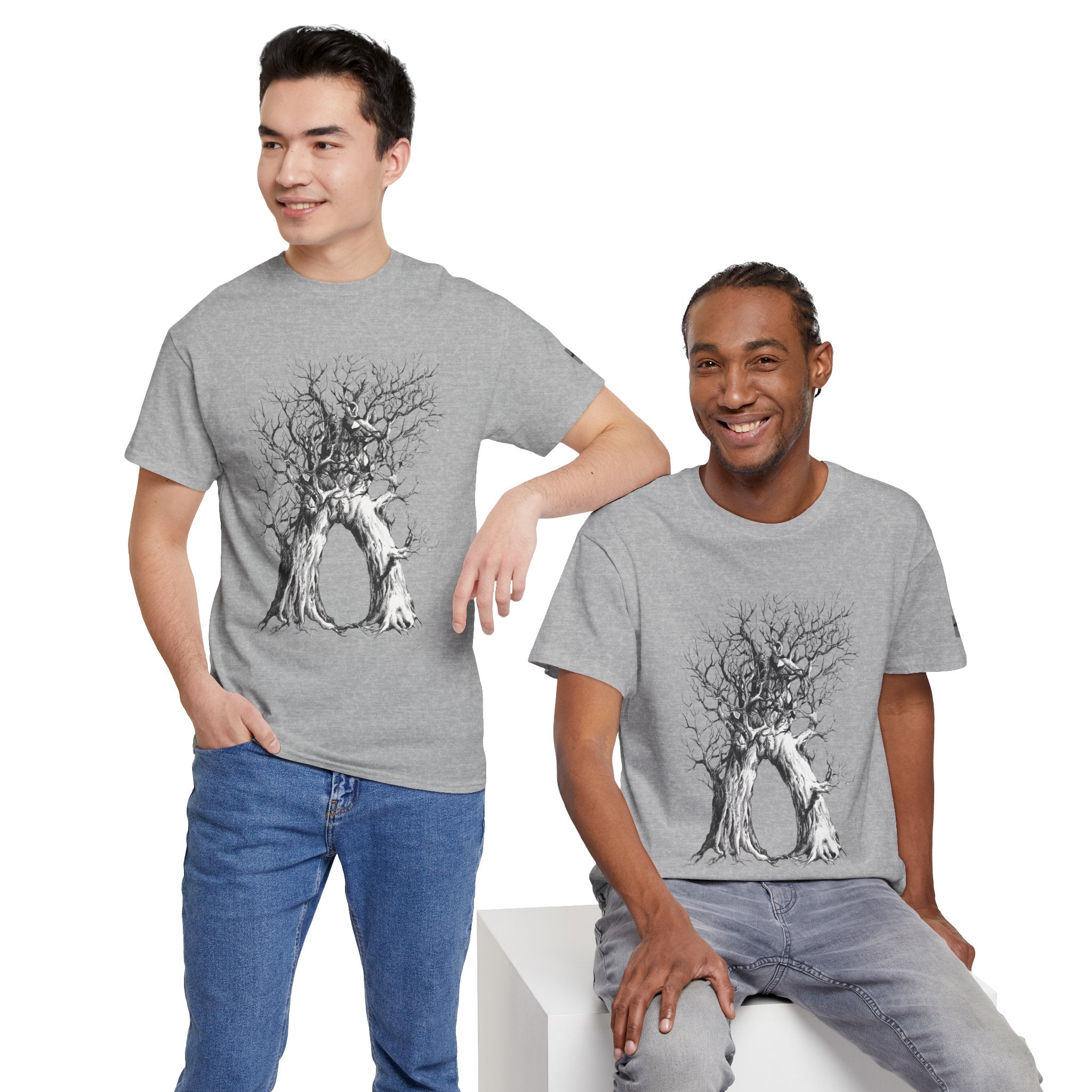 Tree of Lovers T-Shirt — Romantic Embrace Tree Illustration Tee