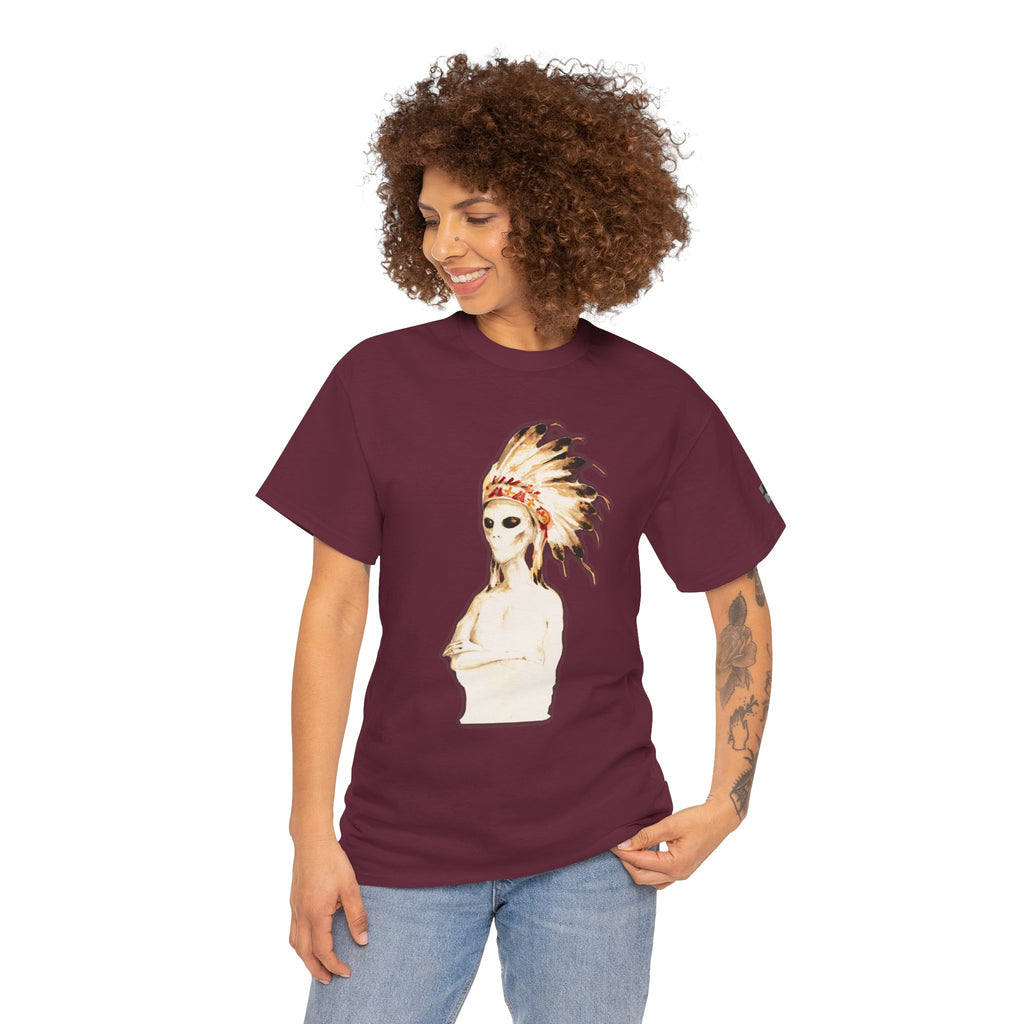 Graphic Tee — Watercolor Skeleton / Alien with Feather Headdress T-Shirt