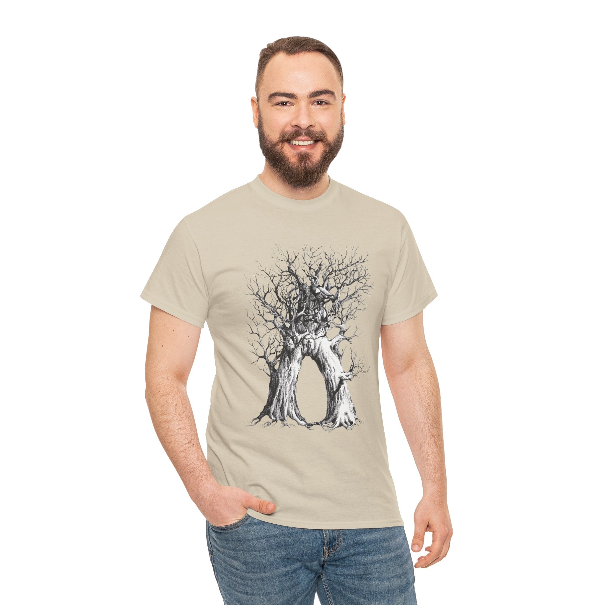 Tree of Lovers T-Shirt — Romantic Embrace Tree Illustration Tee
