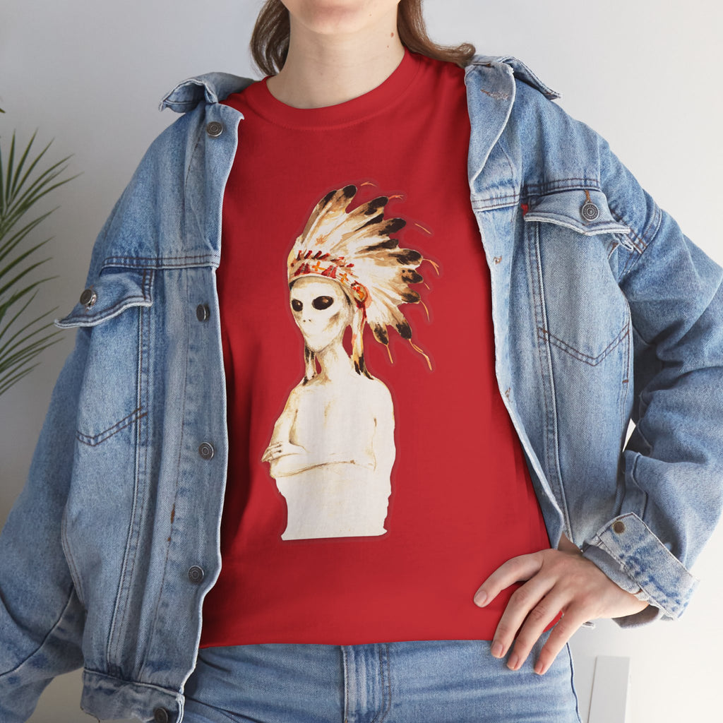 Graphic Tee — Watercolor Skeleton / Alien with Feather Headdress T-Shirt