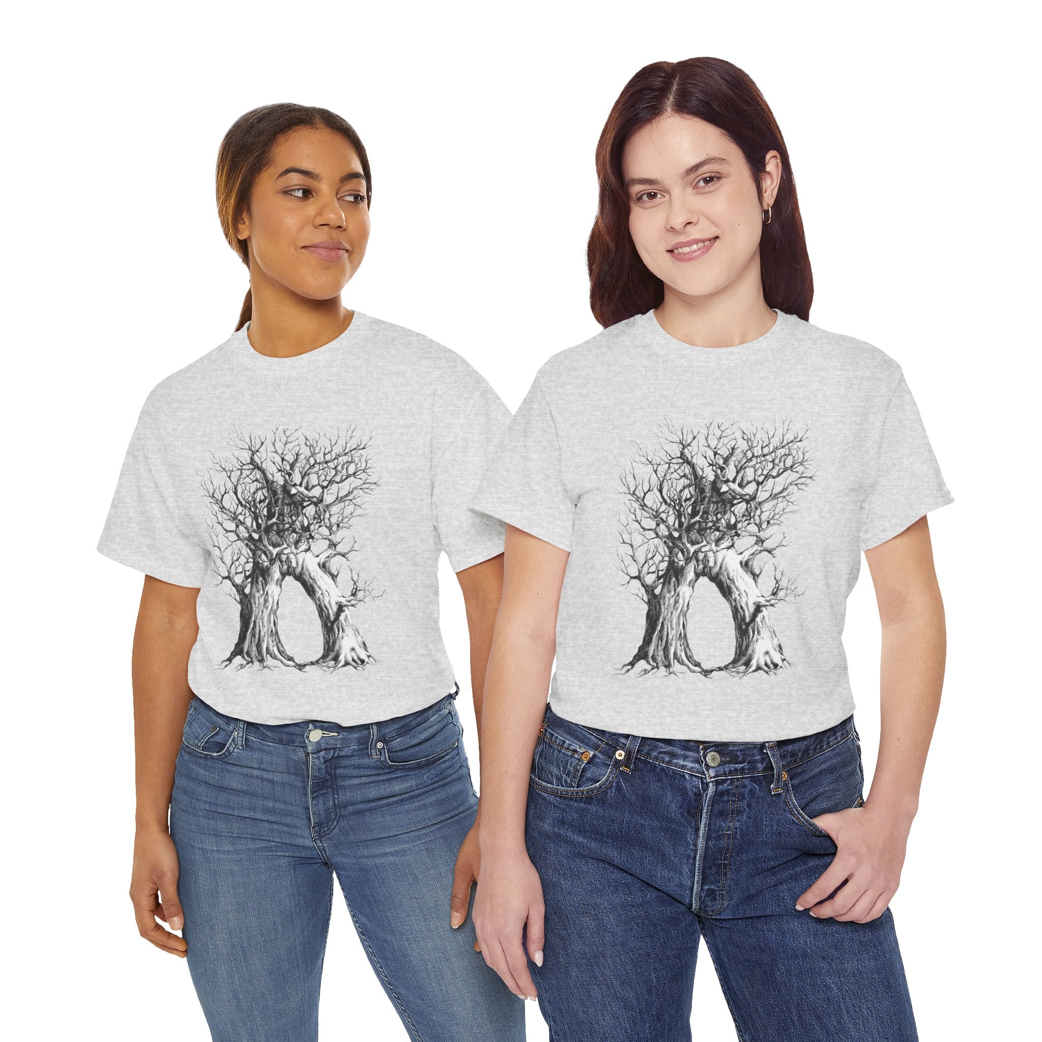 Tree of Lovers T-Shirt — Romantic Embrace Tree Illustration Tee