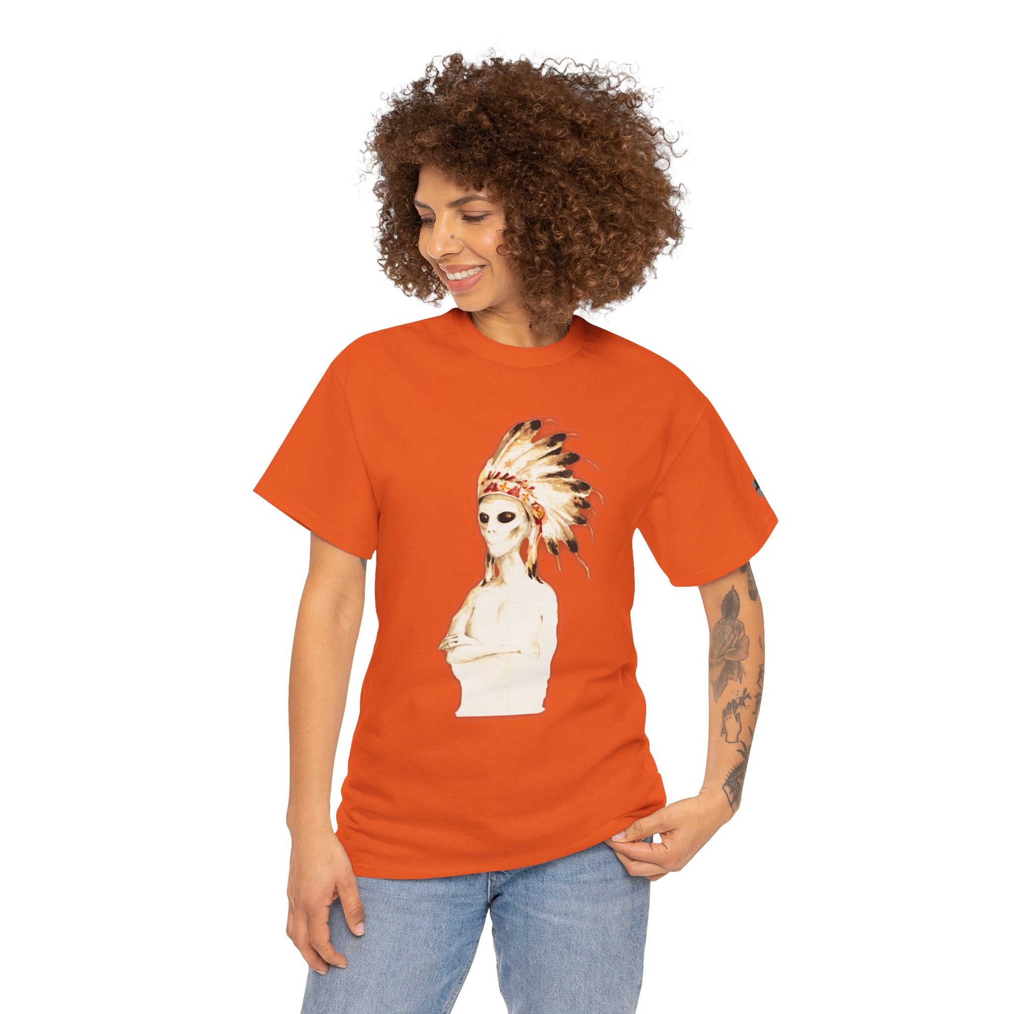 Graphic Tee — Watercolor Skeleton / Alien with Feather Headdress T-Shirt