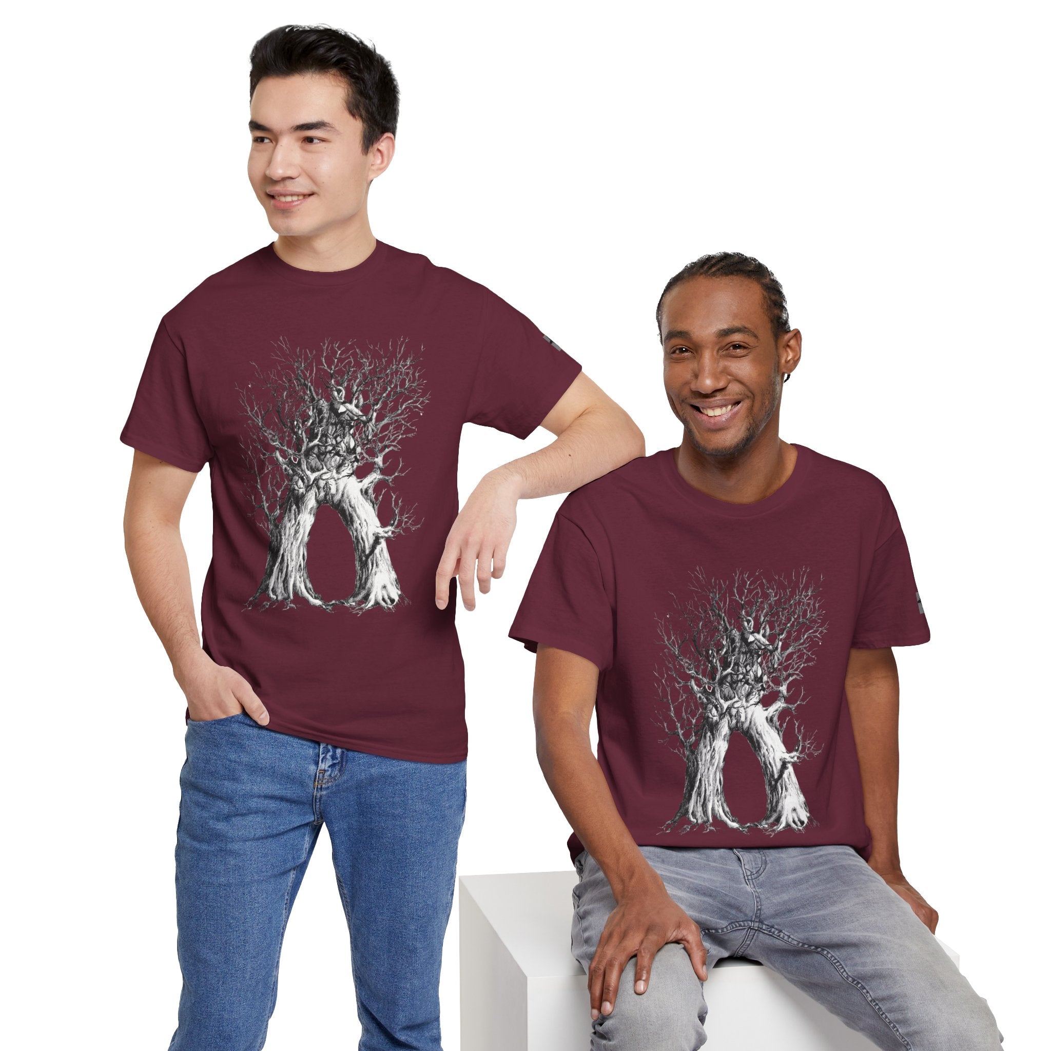 Tree of Lovers T-Shirt — Romantic Embrace Tree Illustration Tee